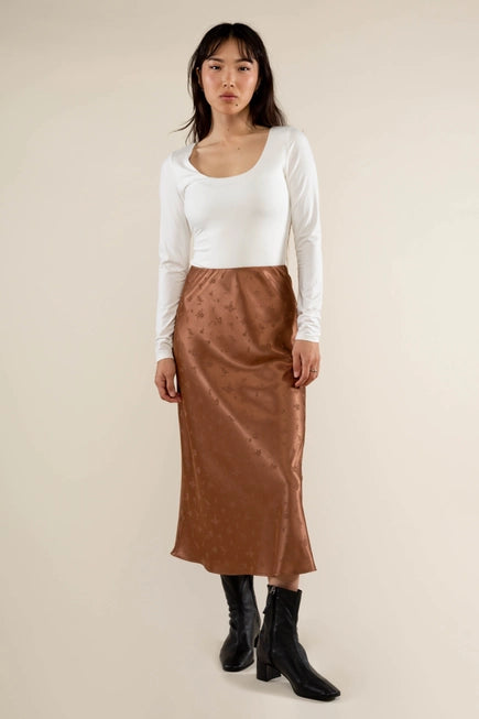 luella bias satin skirt in mocha by NLT