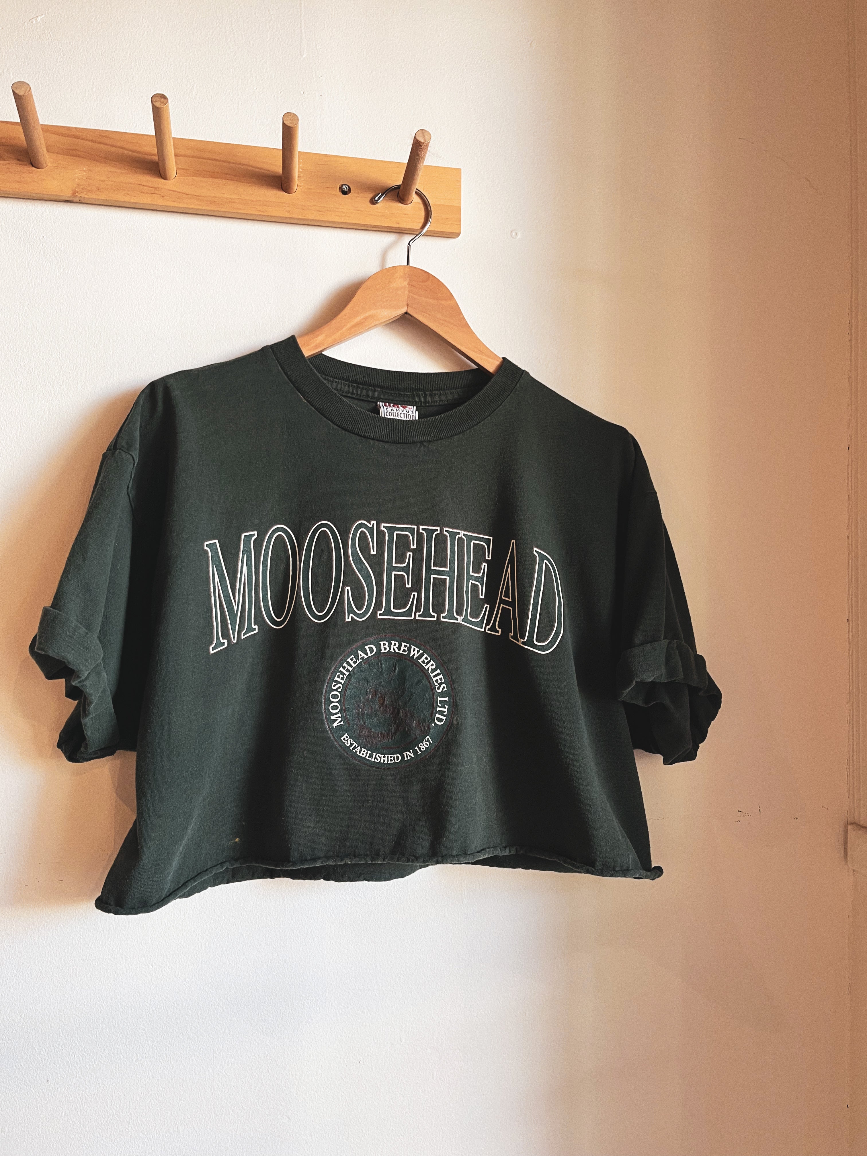 vintage dark green Moosehead crop tshirt | L