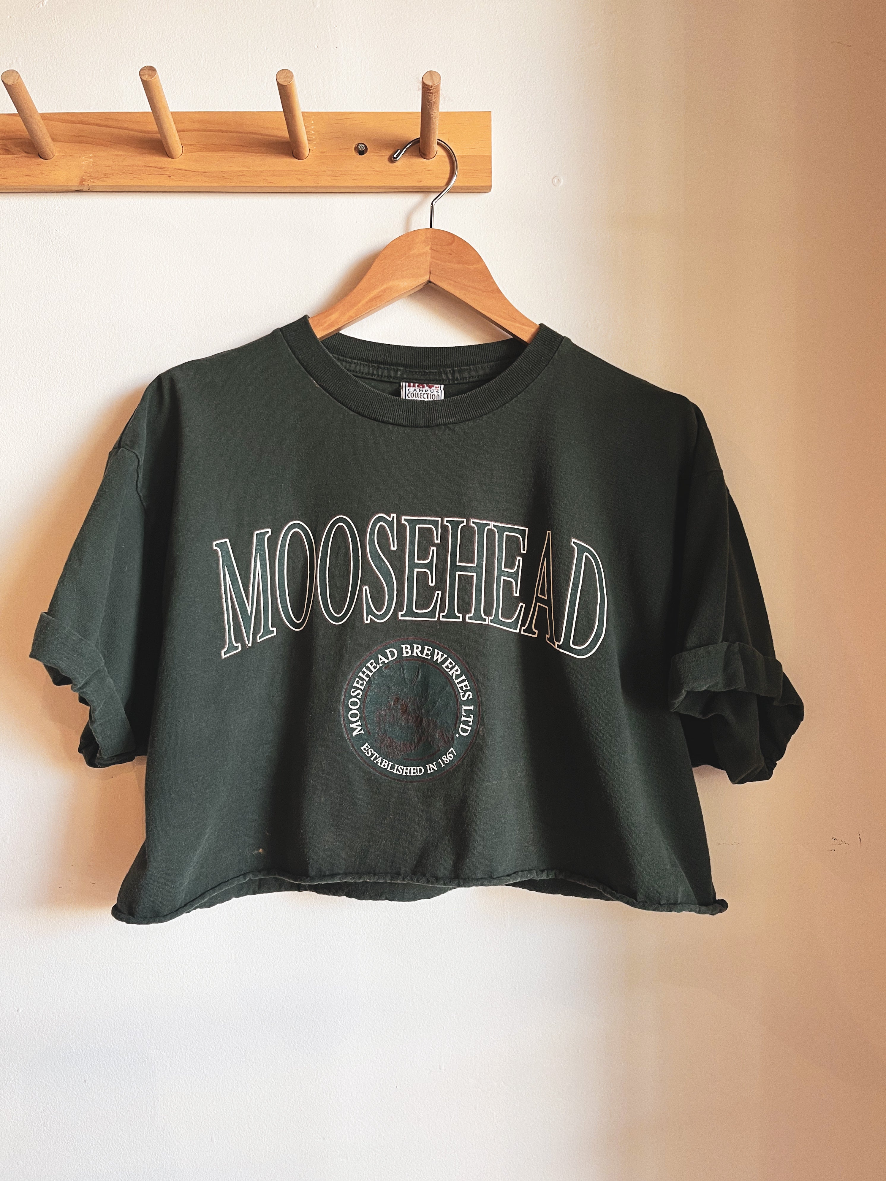 vintage dark green Moosehead crop tshirt | L