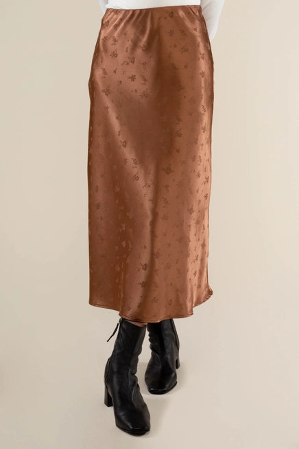 luella bias satin skirt in mocha by NLT