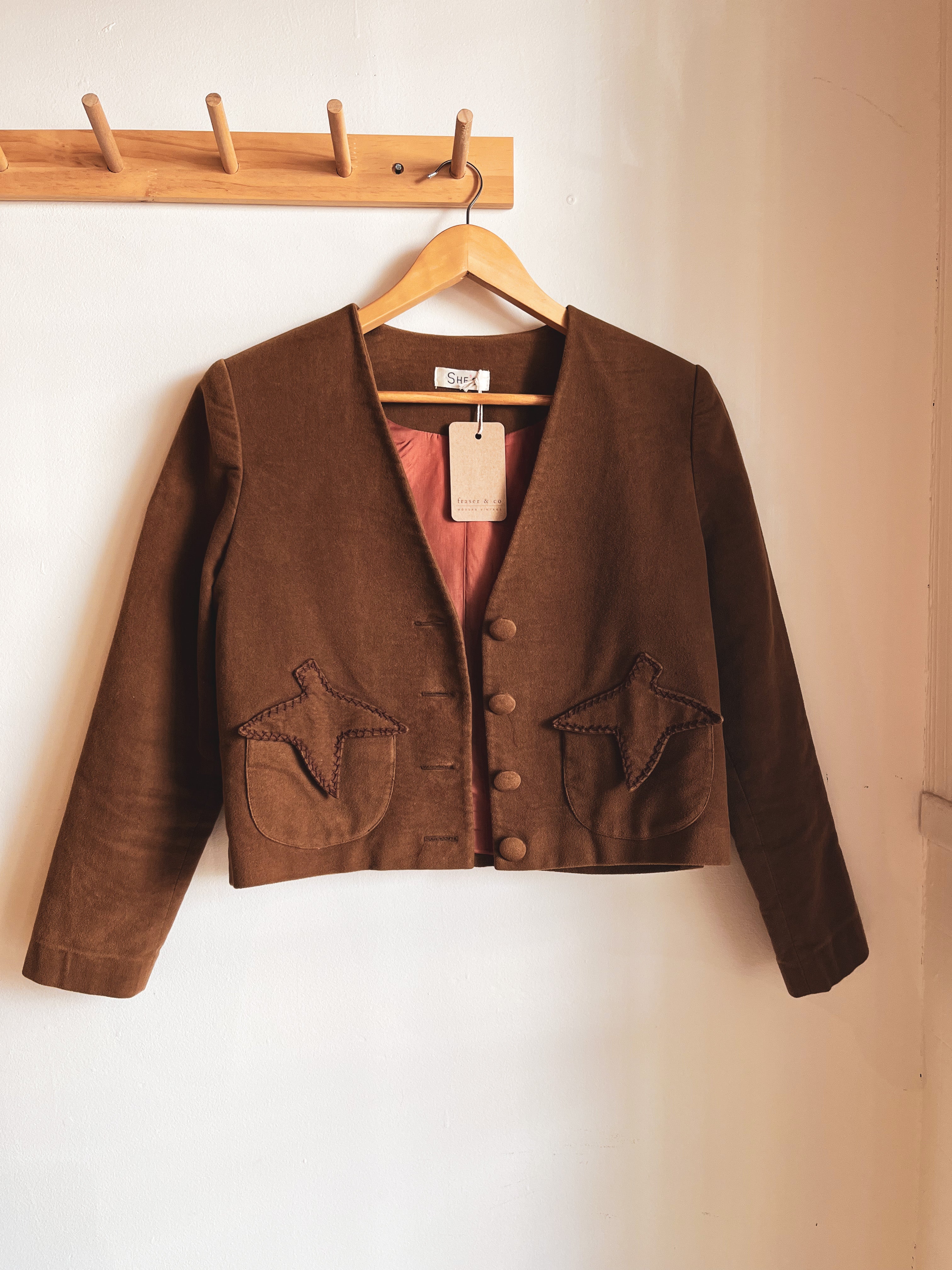 vintage faux suede brown acorn jacket | M