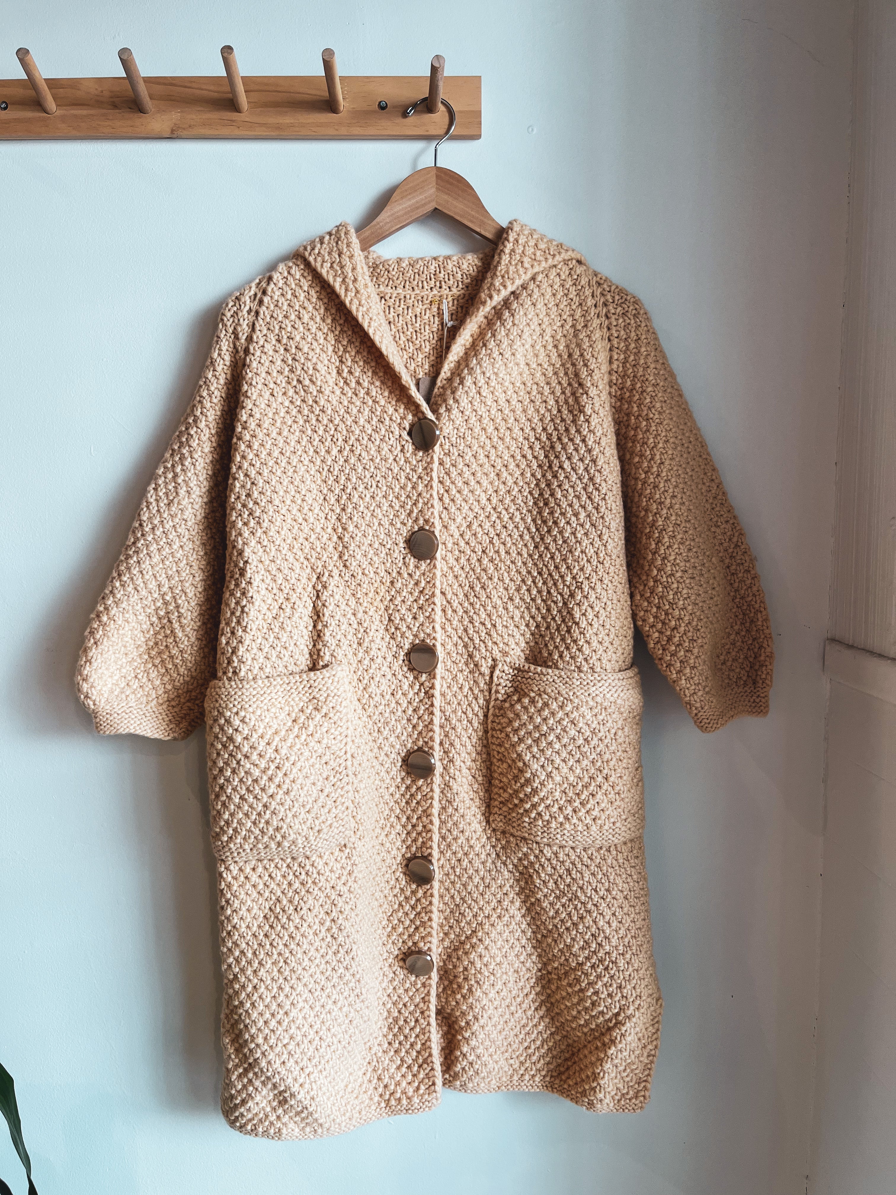 vintage handmade knit long coat | S