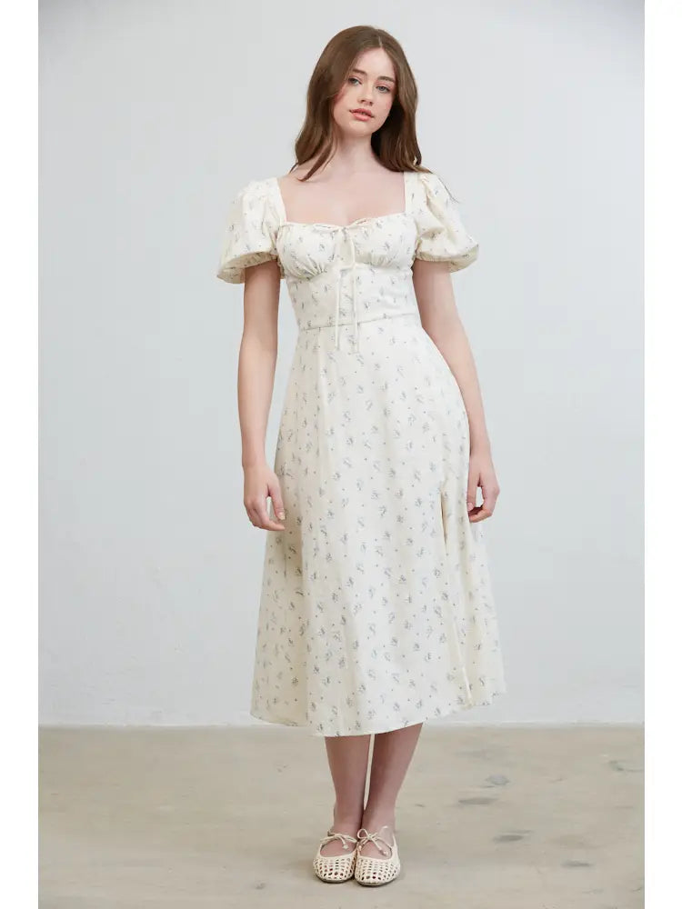 puff sleeve midi dress with slit Puff Sleeve Split Hem Midi Dress - Women's Formal & Casual Midi Dresses - White - Dresses