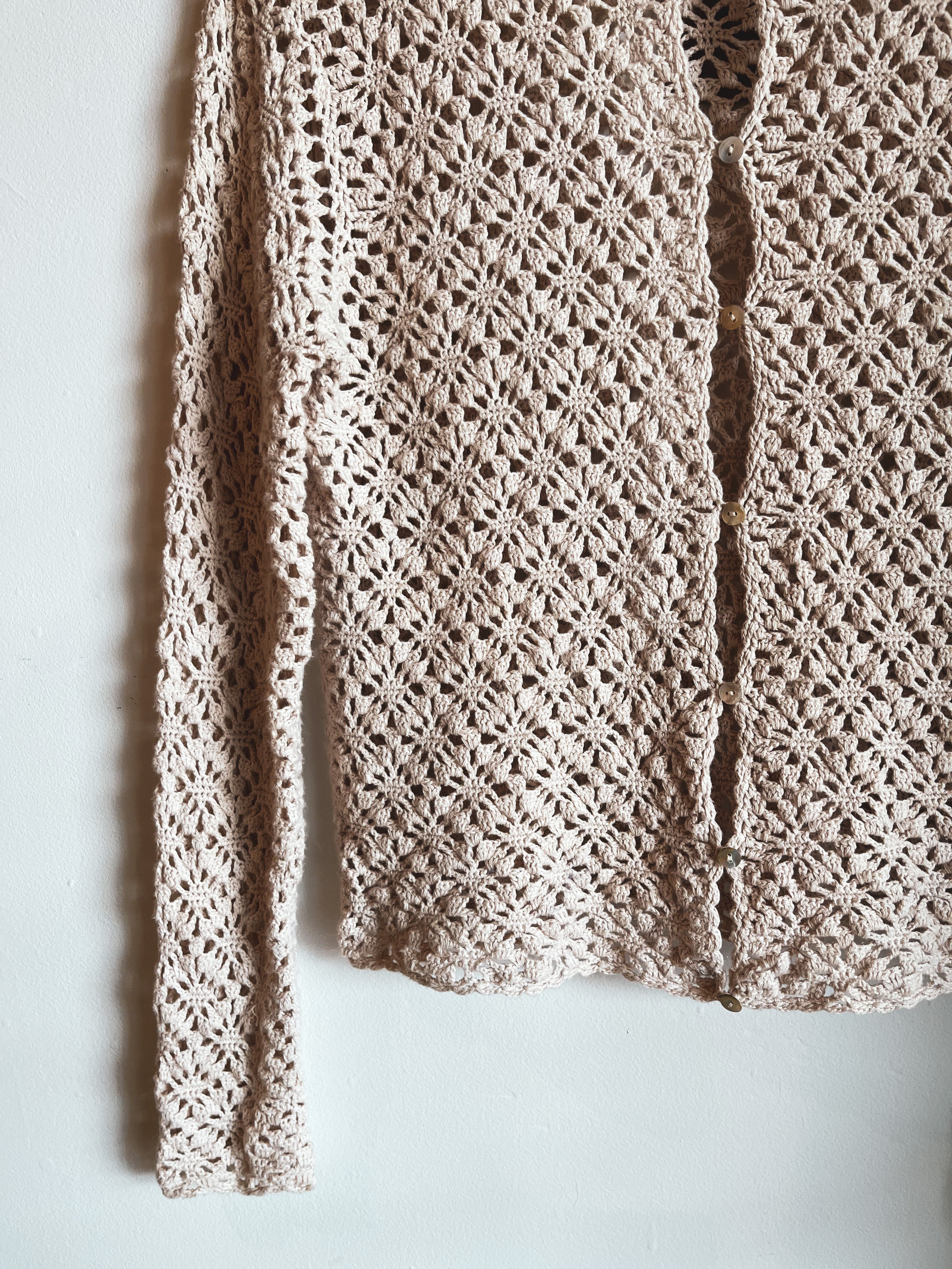 vintage beige crochet cardigan | M
