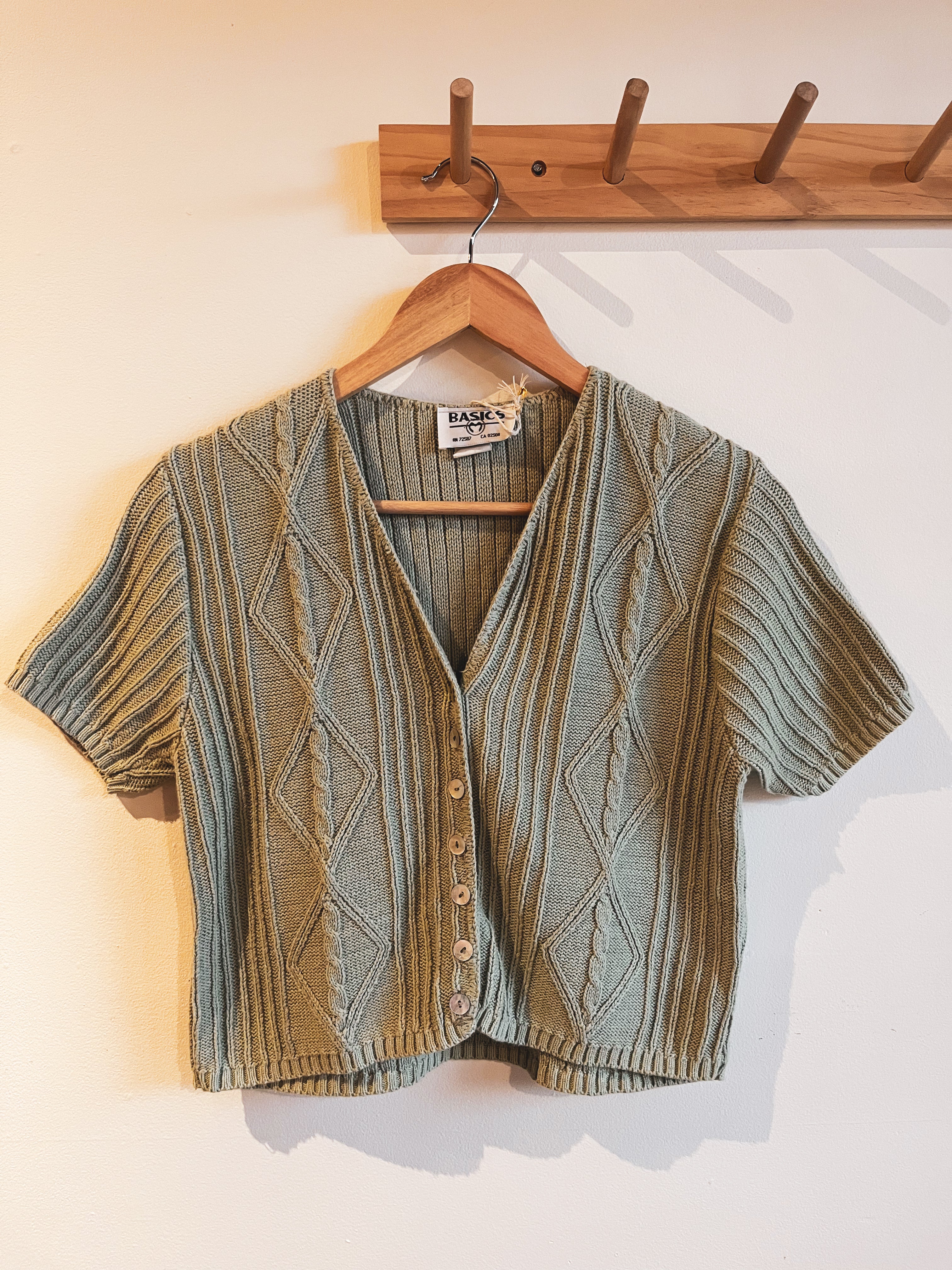 vintage sage sh sleeve knit cardigan | L
