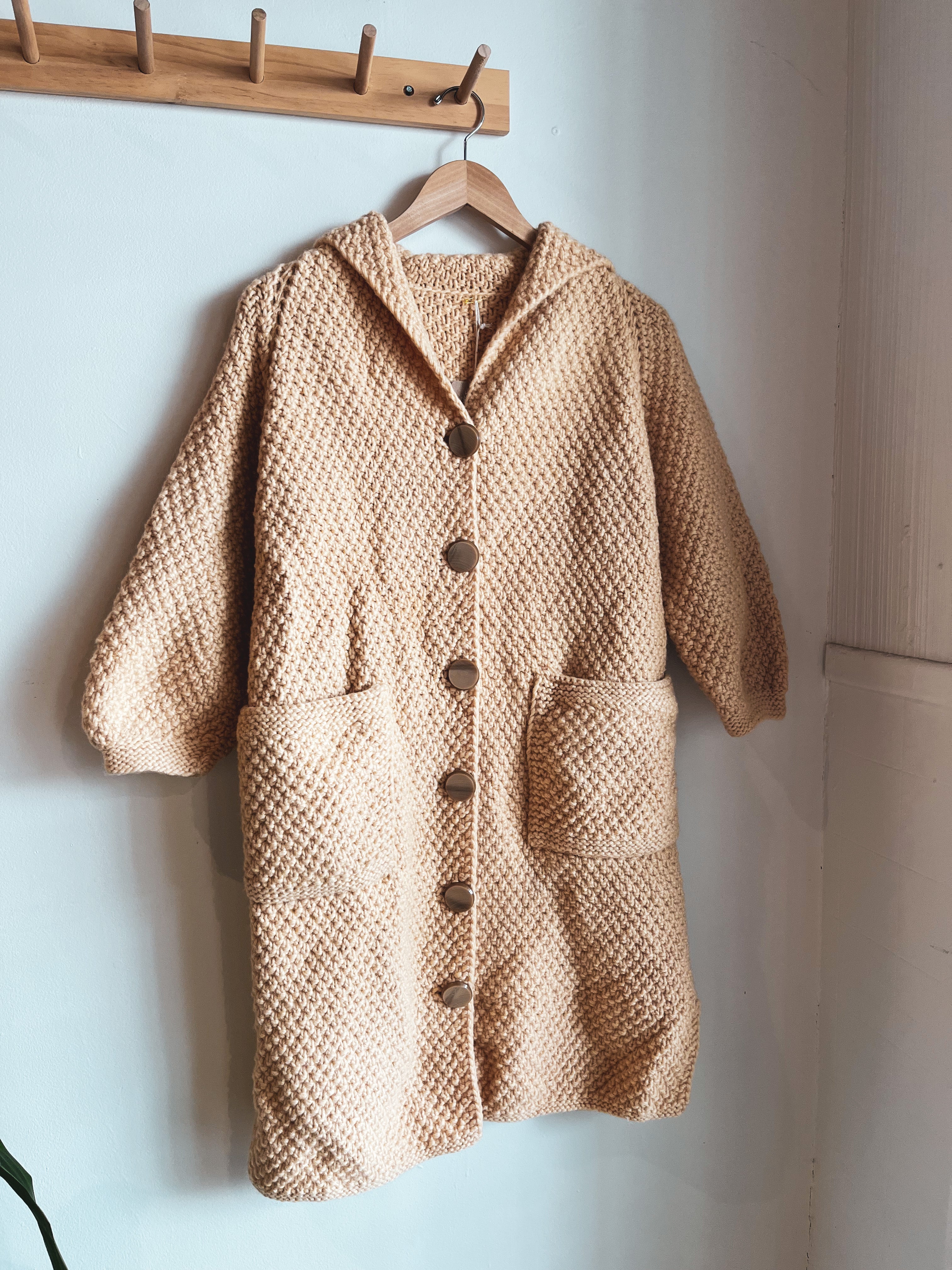 vintage handmade knit long coat | S