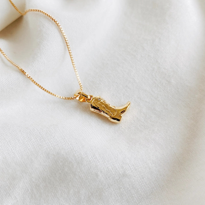 new cowboy boot necklace in gold by Sydney Rose Co.