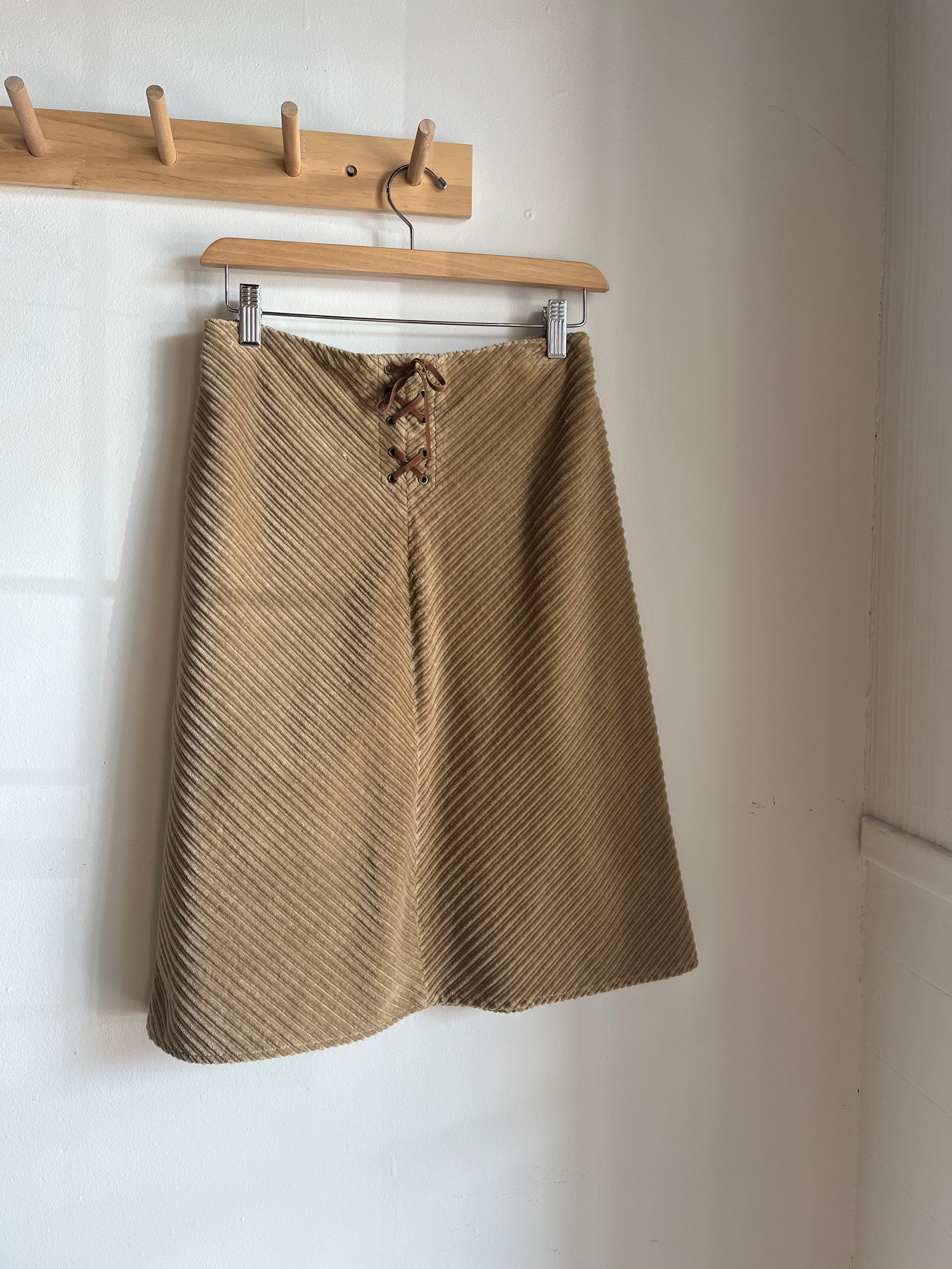 vintage corduroy lace up front skirt | S