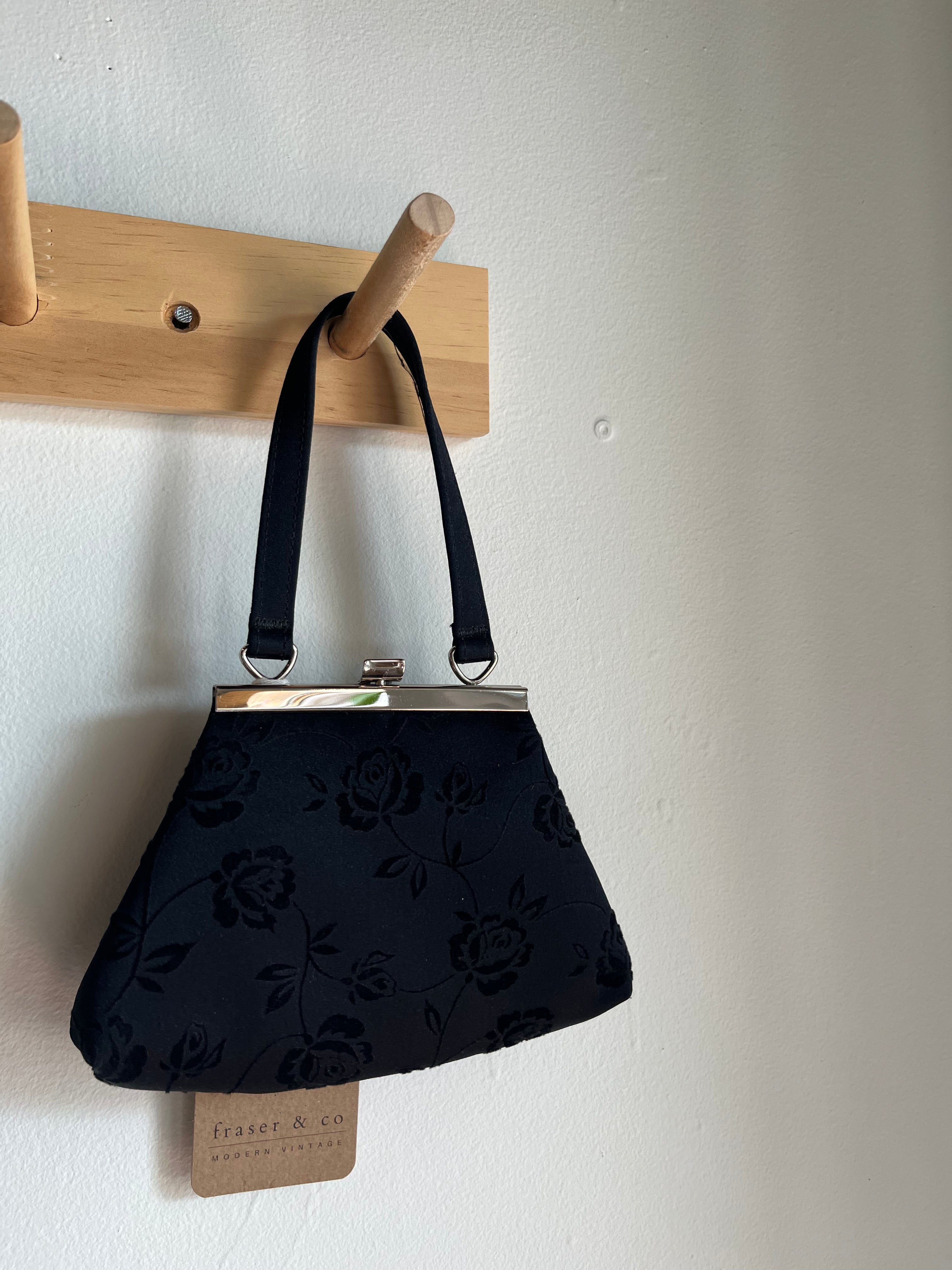 vintage black floral mini purse