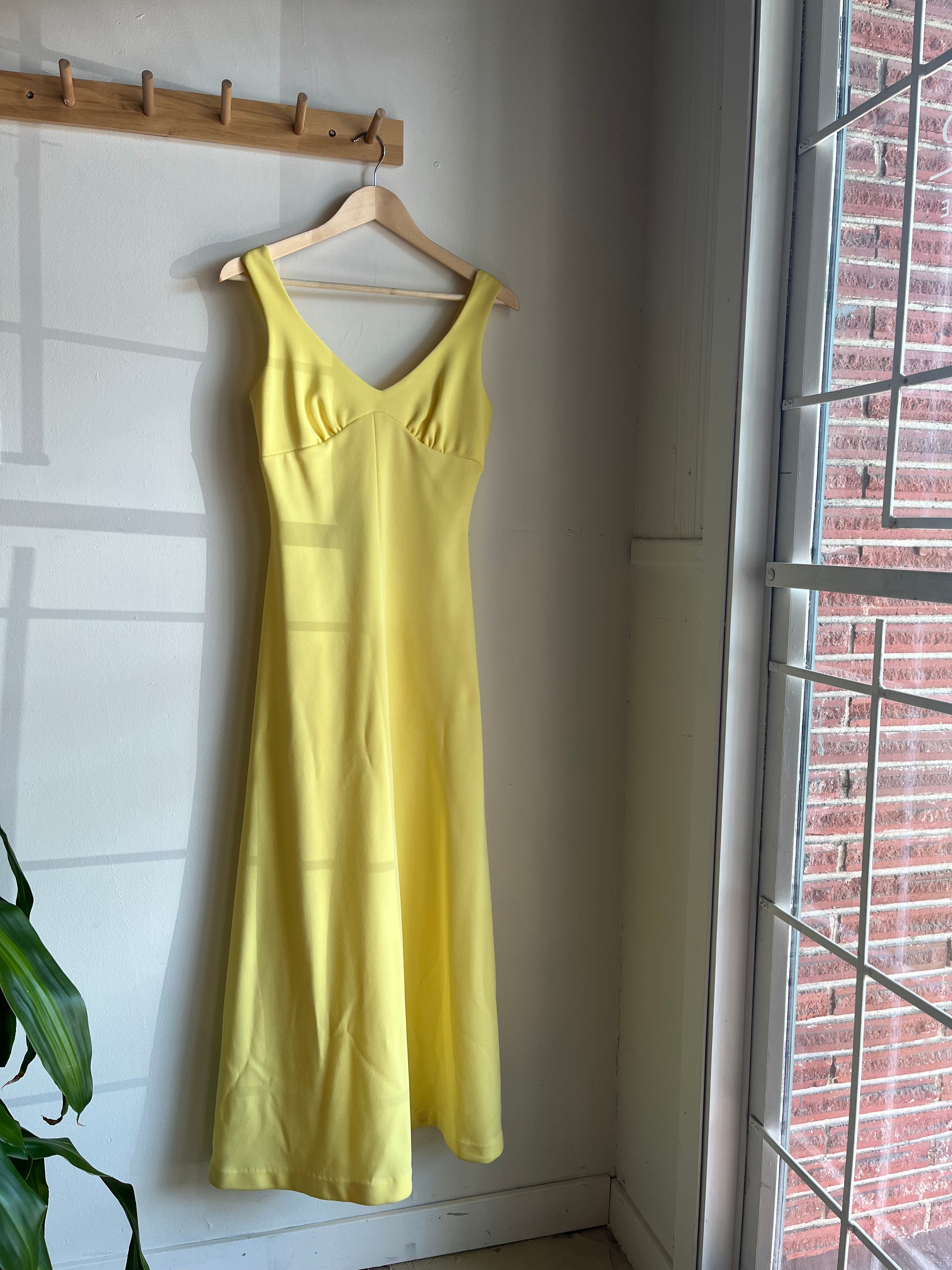 vintage light yellow maxi dress | S