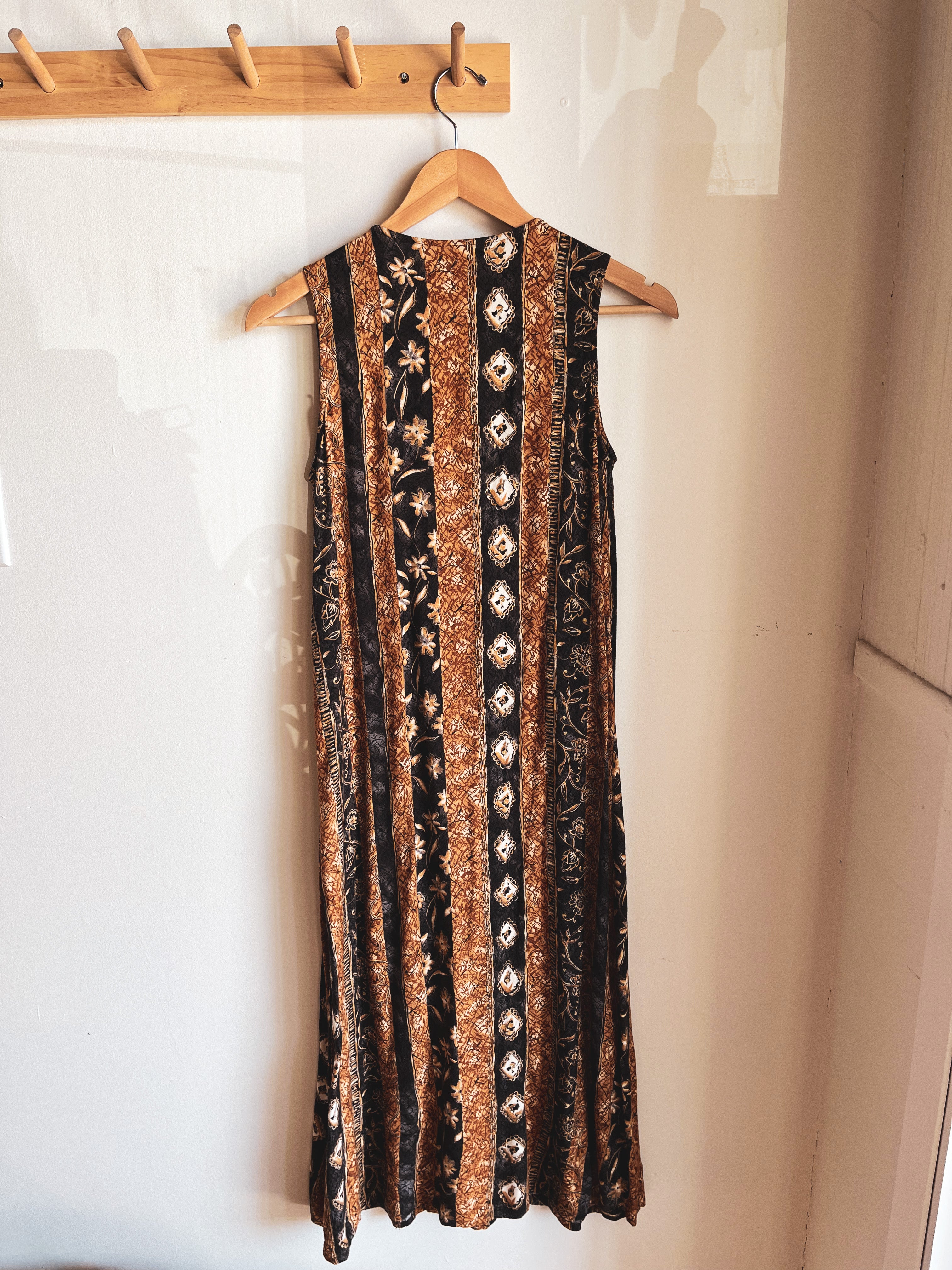 vintage brown grey floral sleeveless dress | S