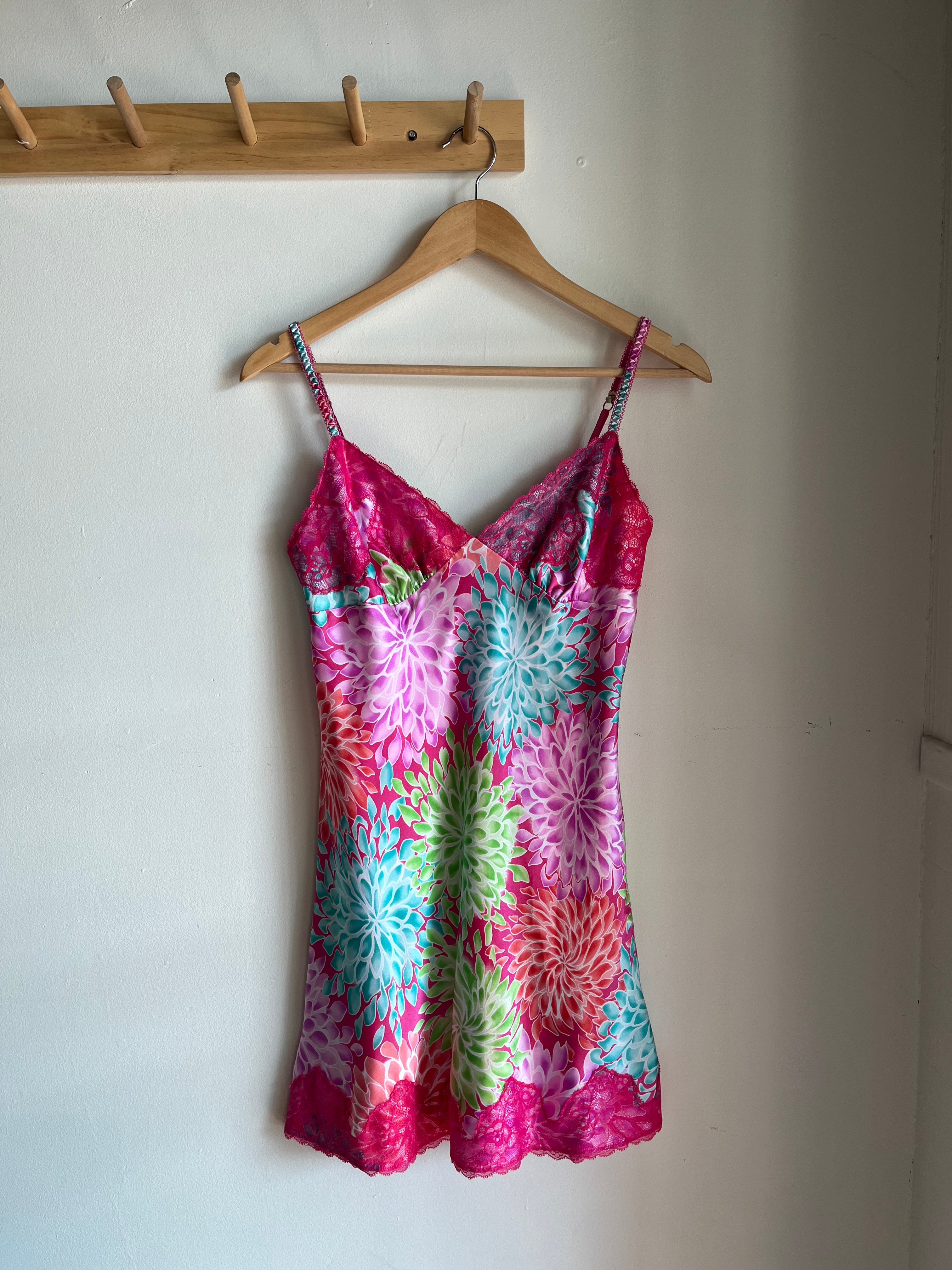vintage y2k pink purple lace slip dress | S