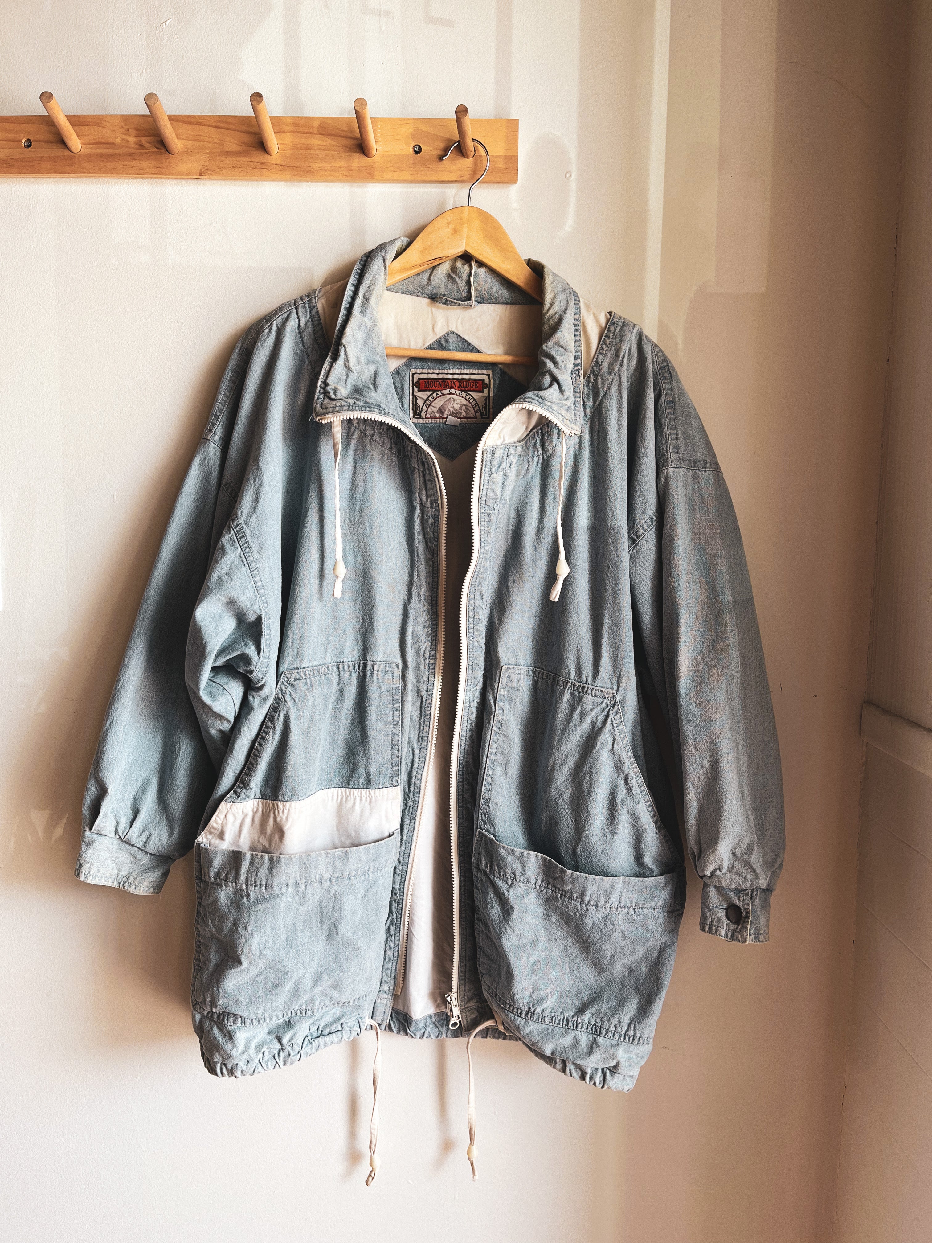 vintage light wash denim parka jacket | L
