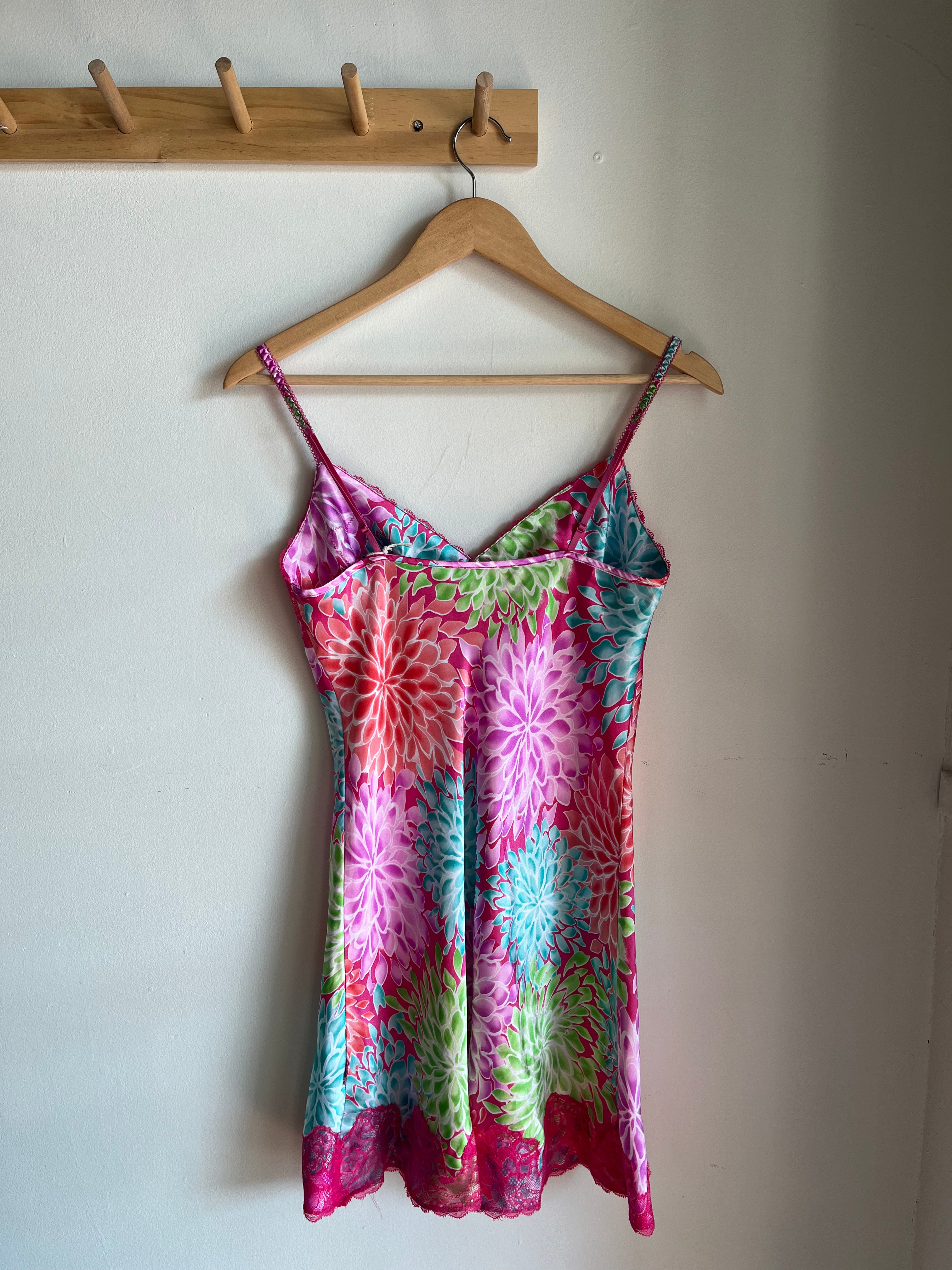vintage y2k pink purple lace slip dress | S