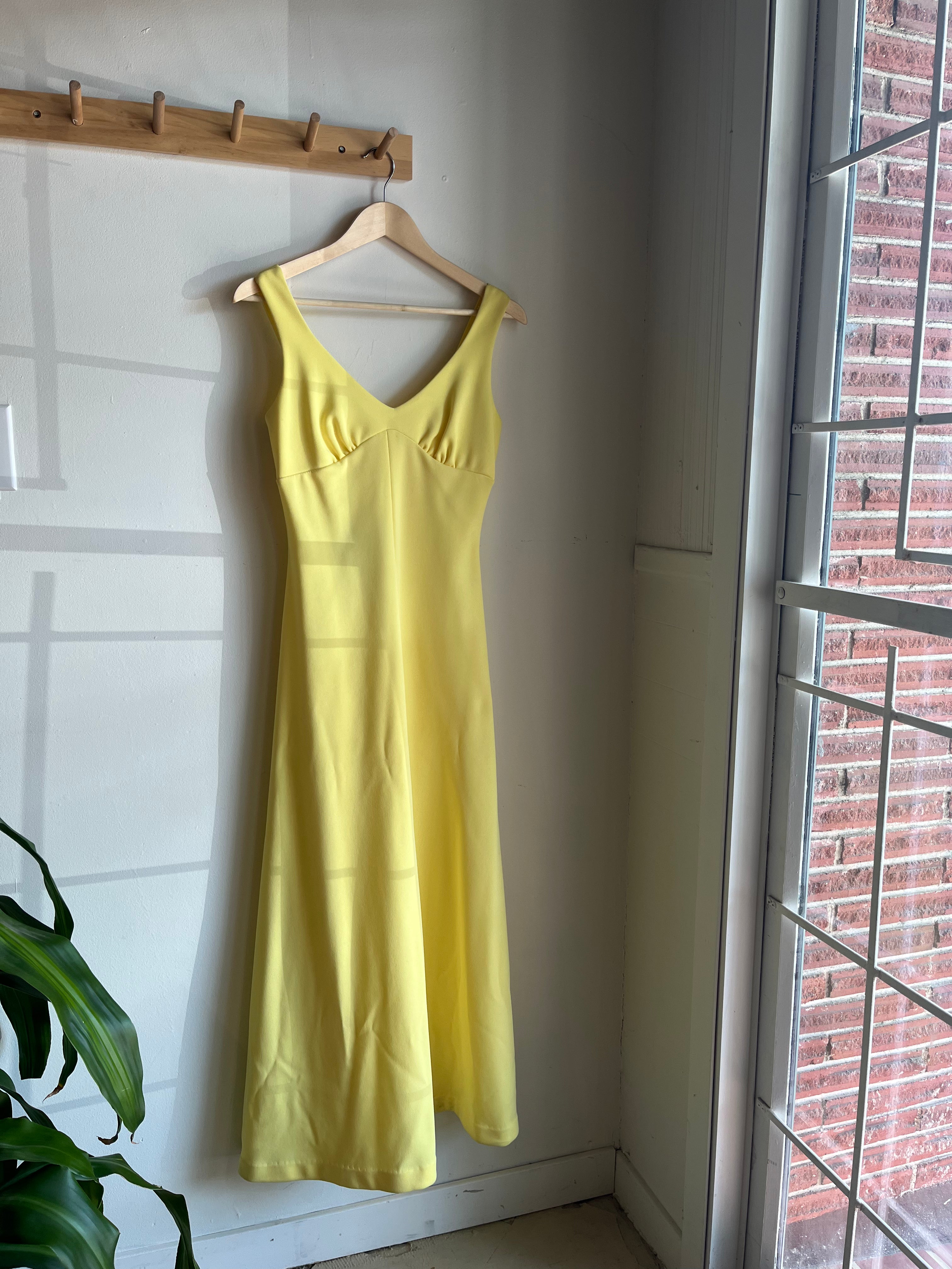 vintage light yellow maxi dress | S