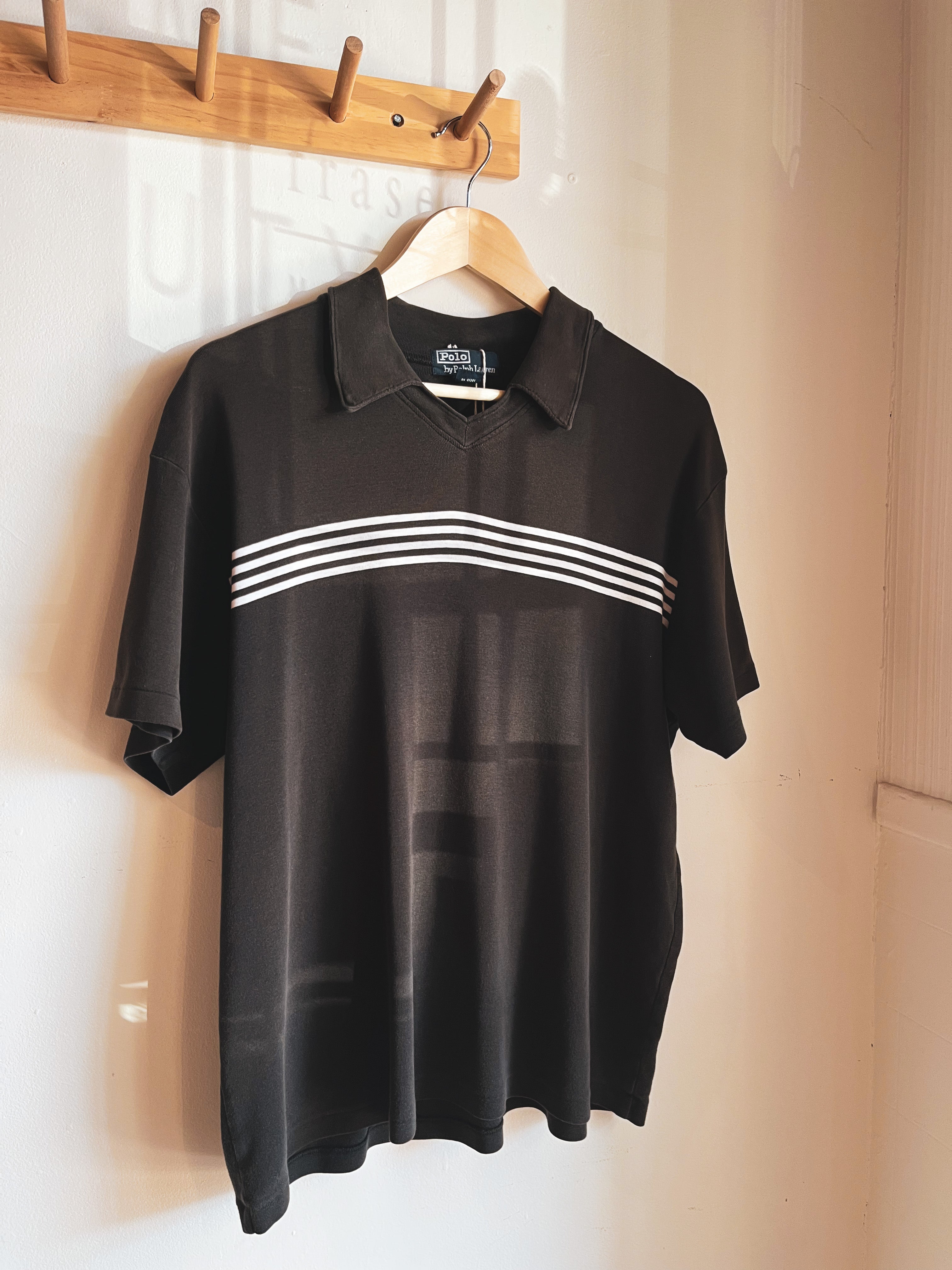 vintage black striped polo shirt | M