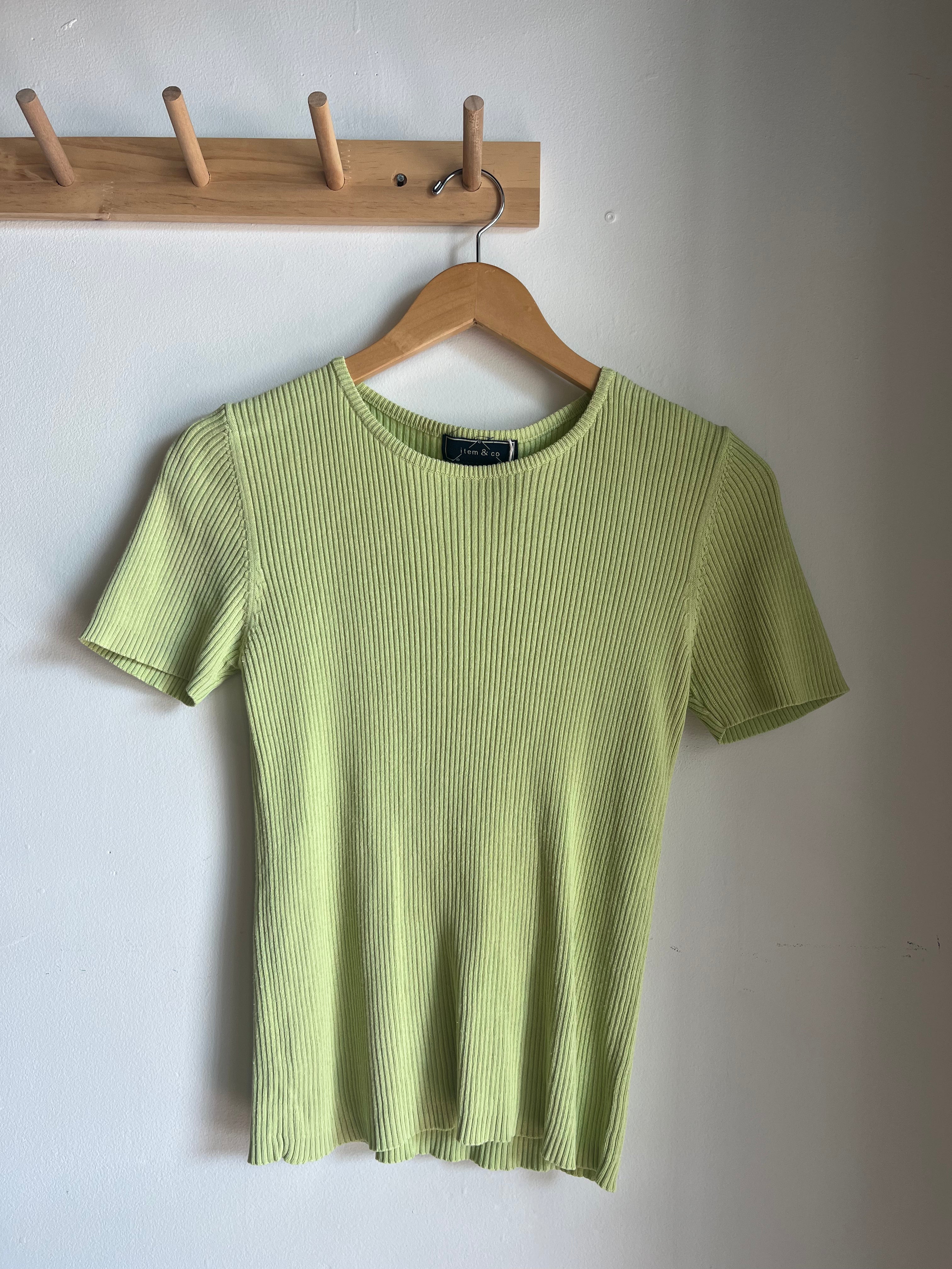 vintage light green ribbed knit top | S