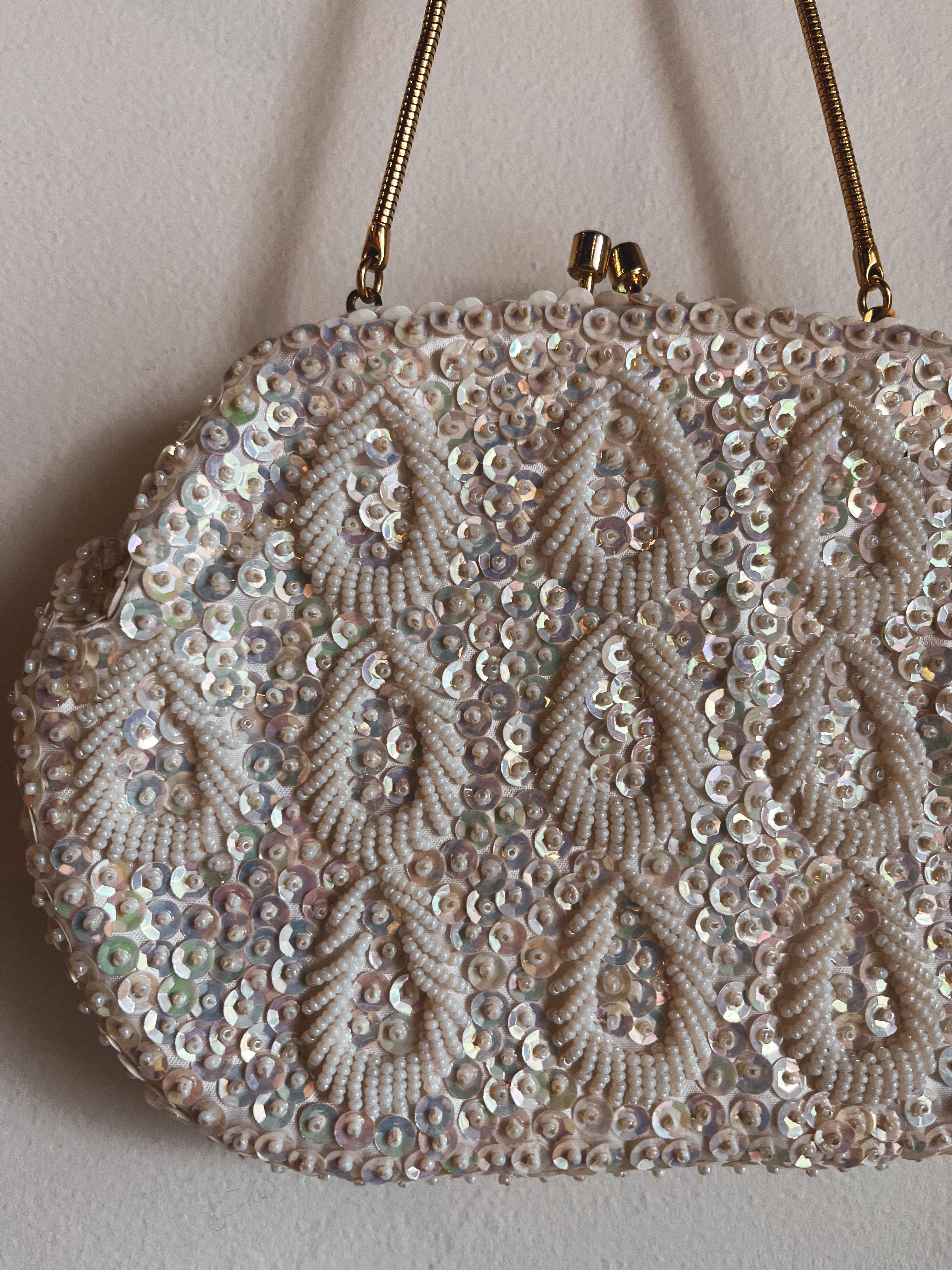 vintage beaded cream & gold purse
