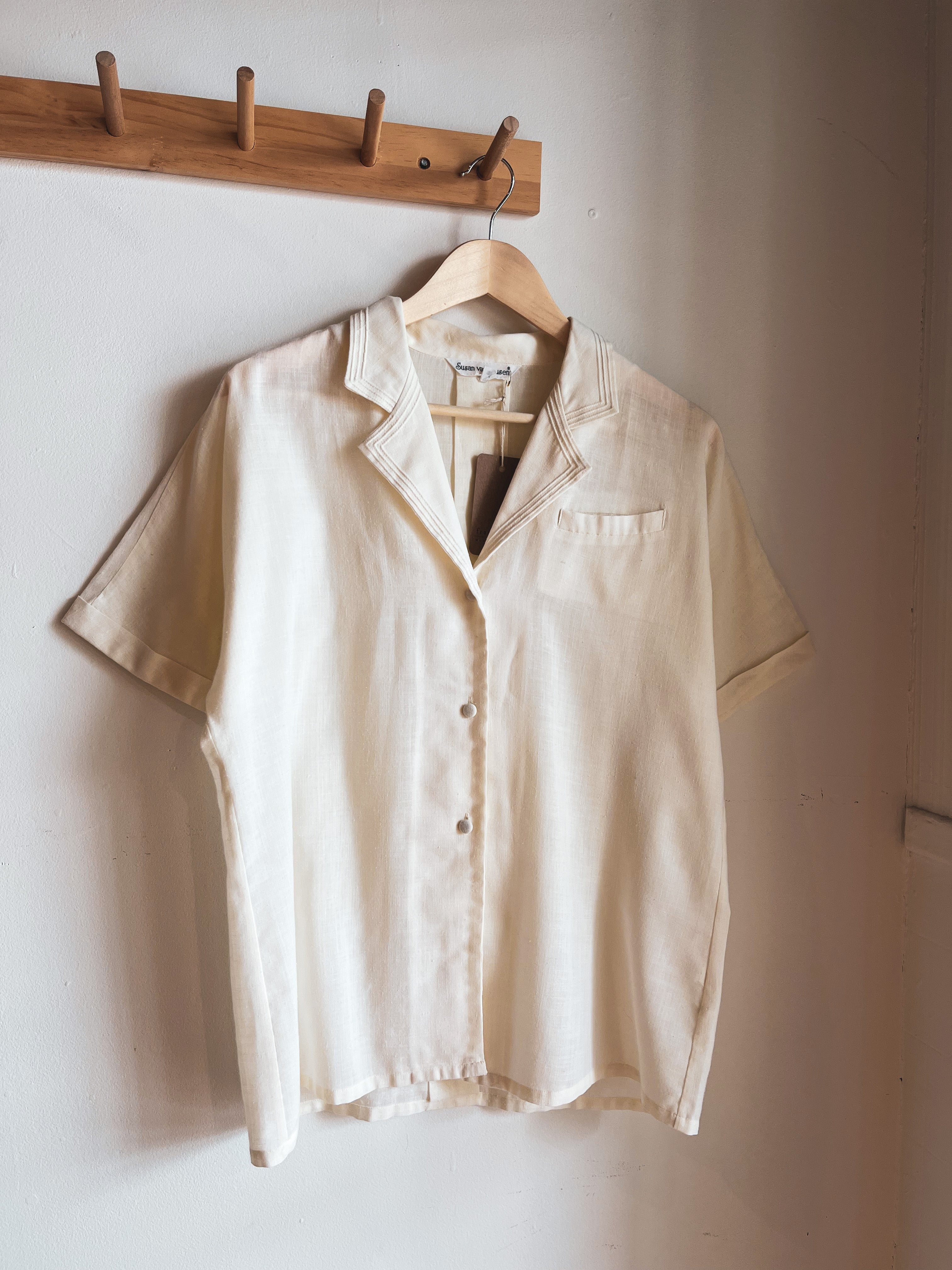 vintage cream collared sh sl shirt | L