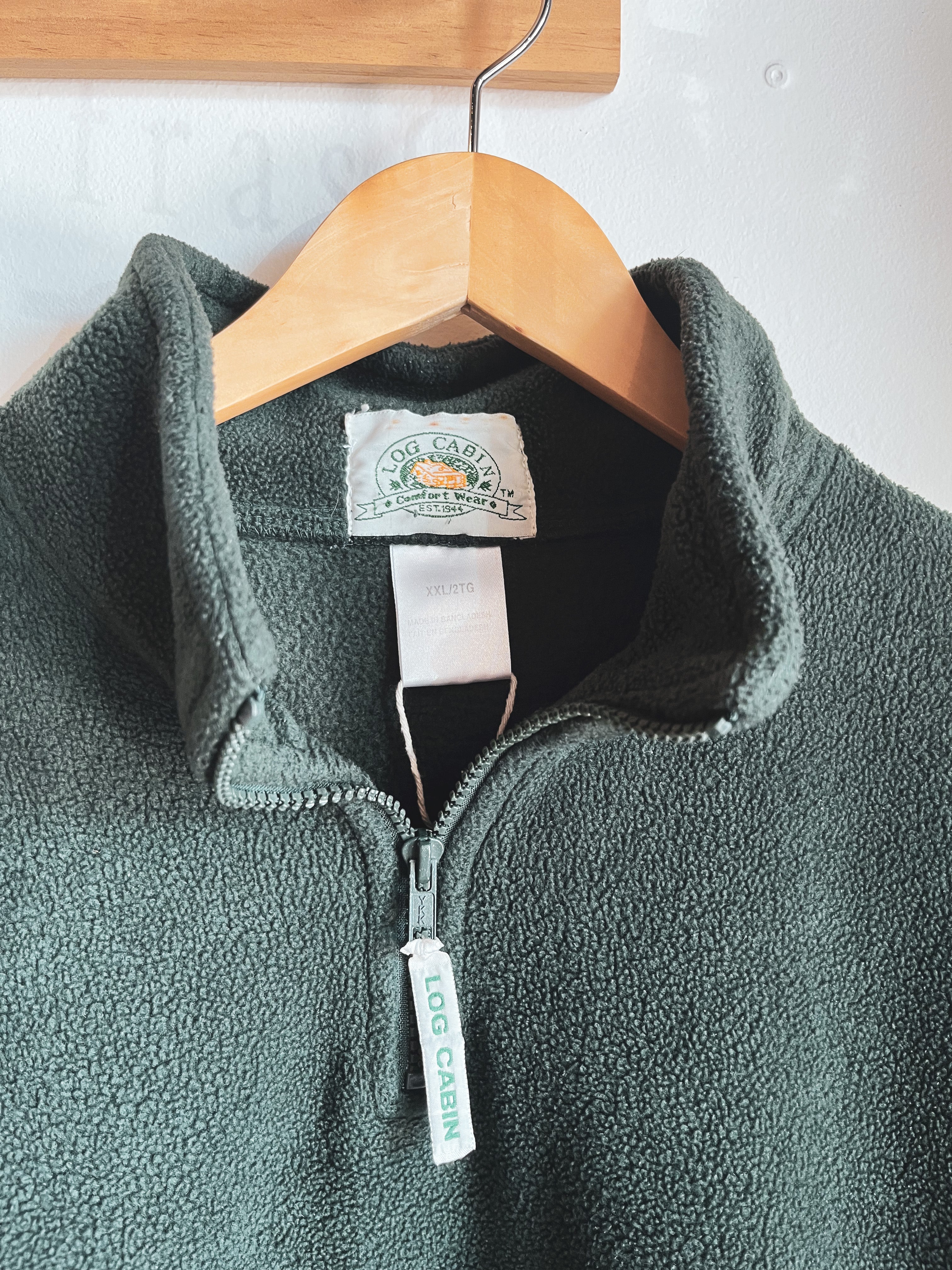 vintage dark green quarter zip fleece | XXL