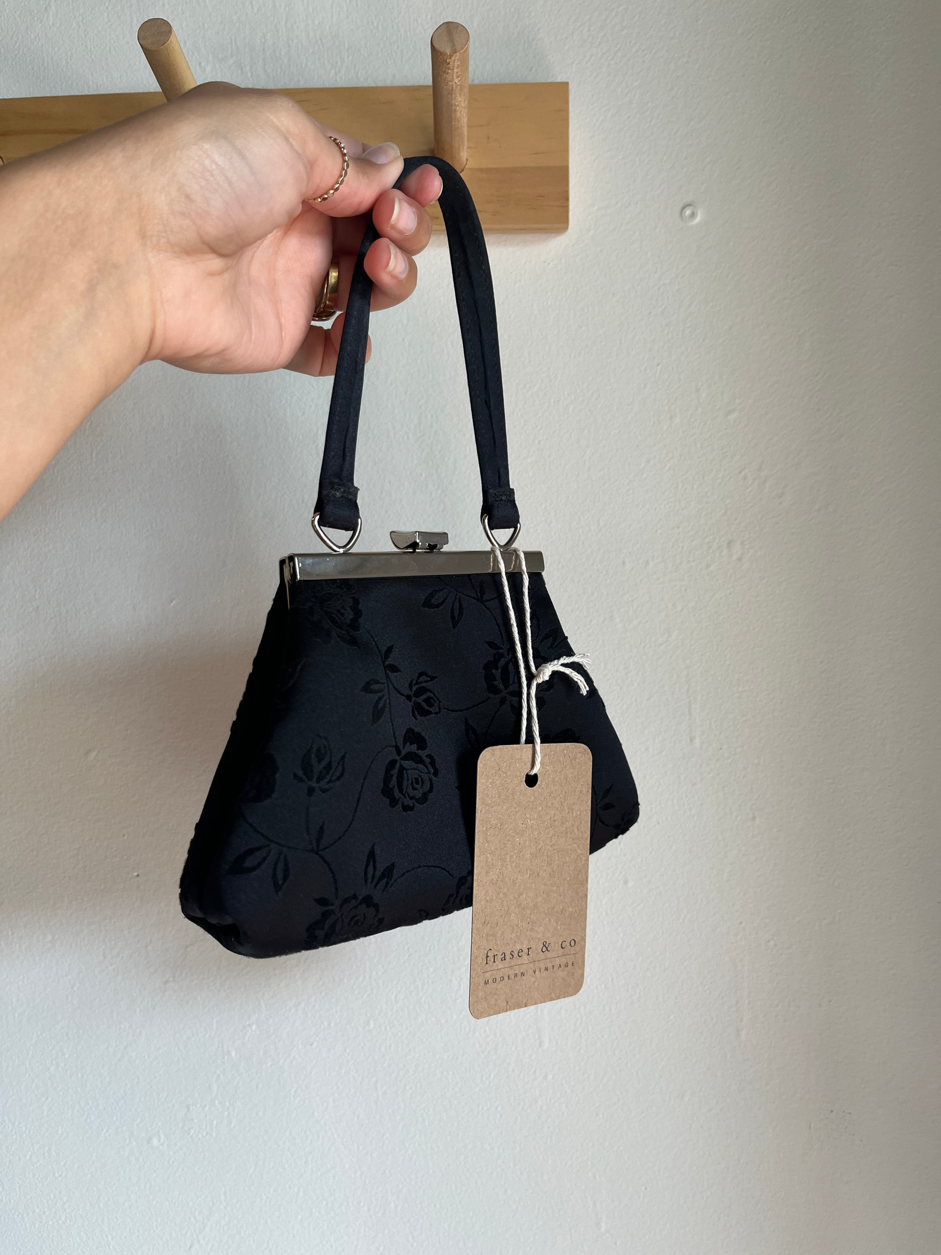 vintage black floral mini purse