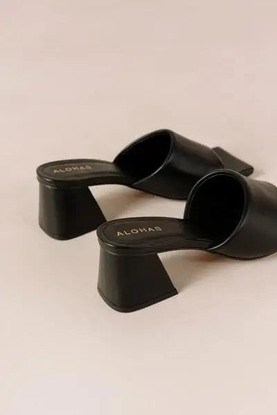 Black mules with block heel clearance