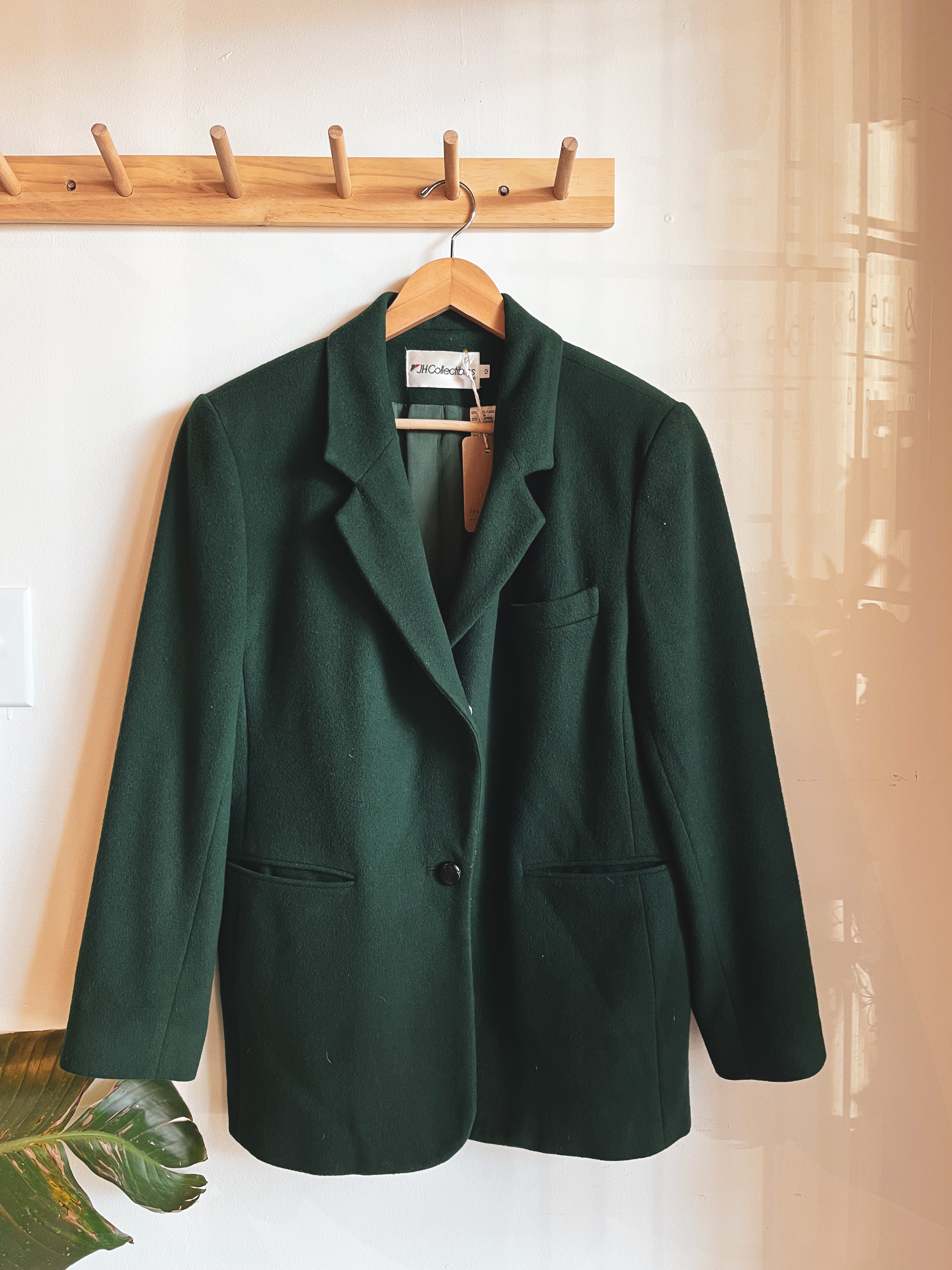 vintage dark green wool blend blazer | M