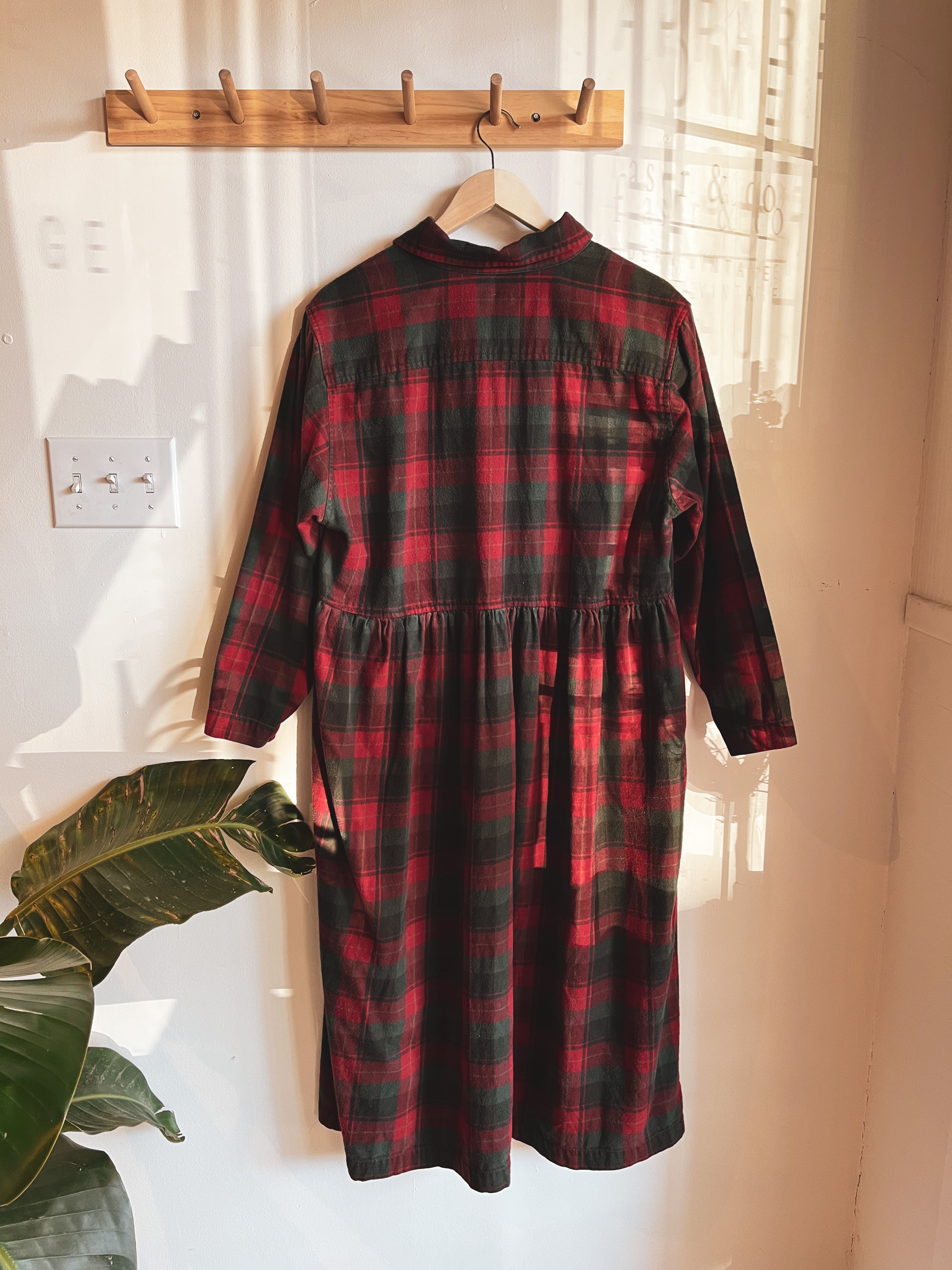 vintage red and green flannel dress or nightgown