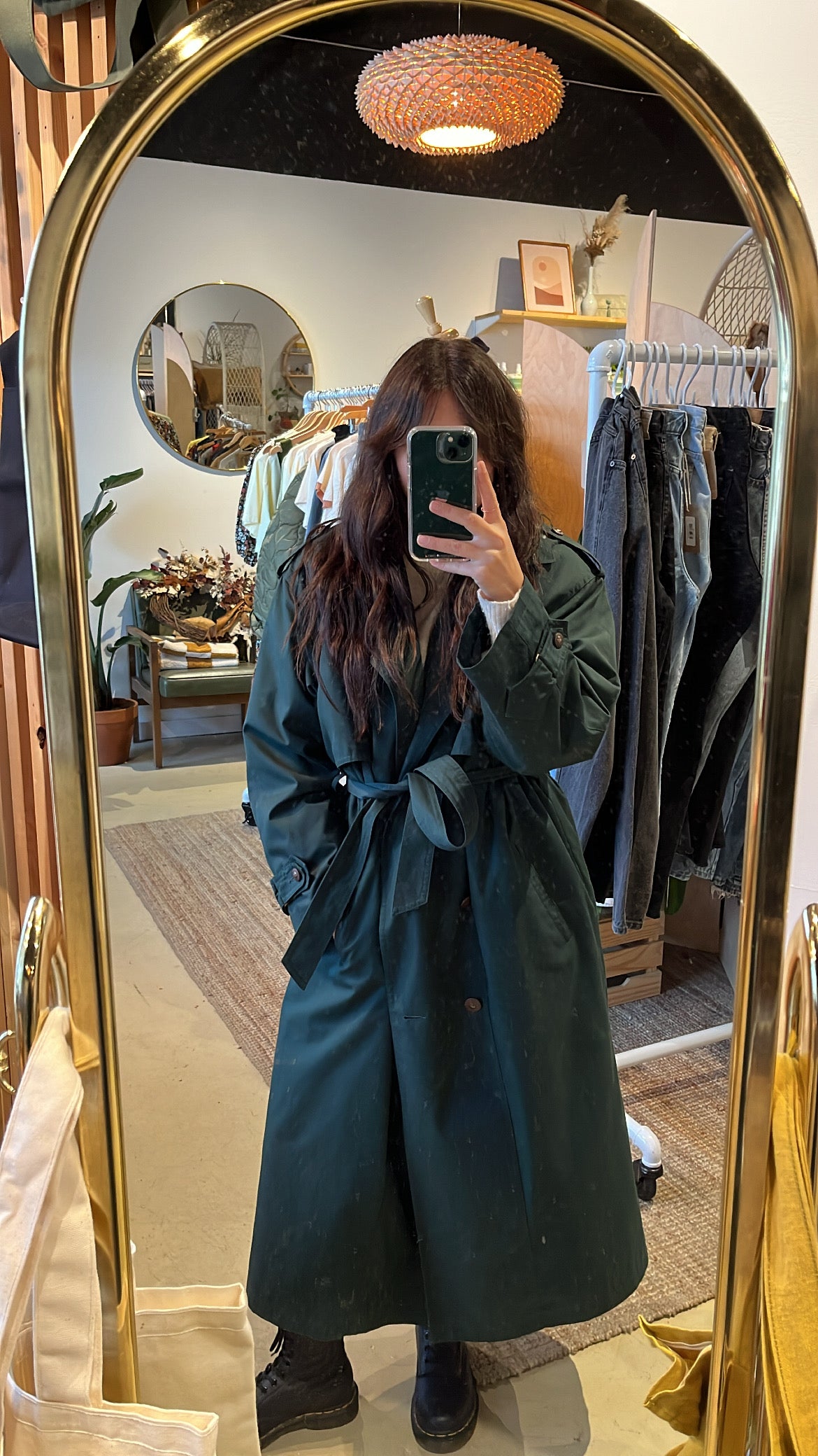 vintage dark green trench coat | M