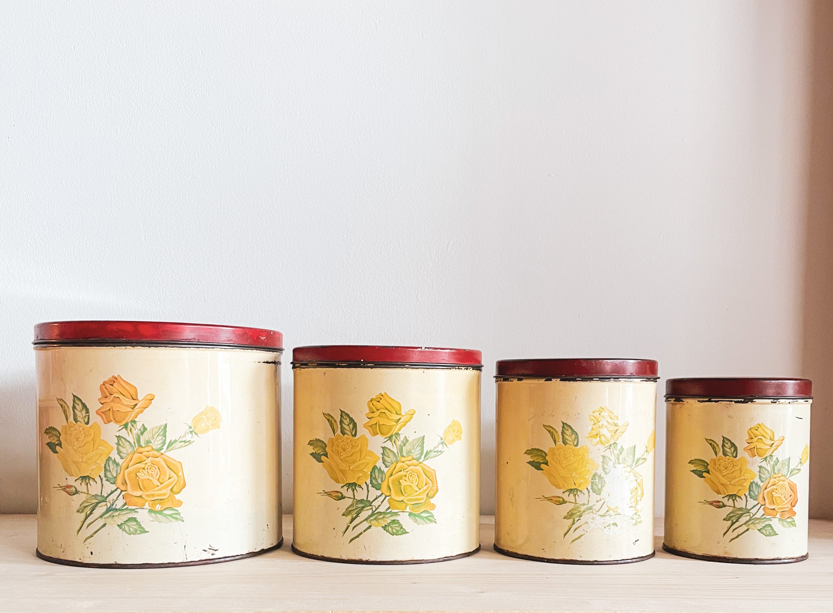 vintage yellow rose cannister set of 4