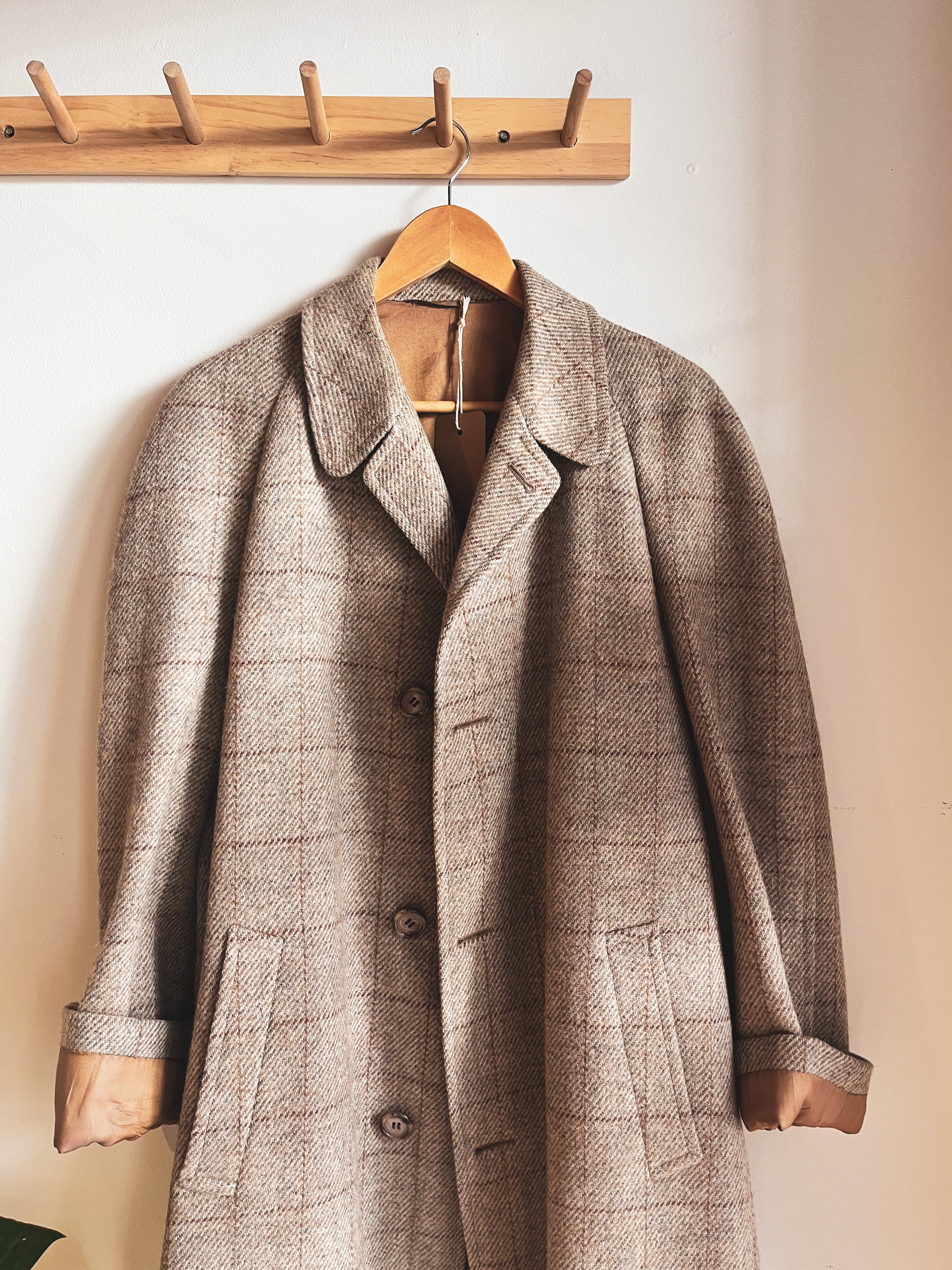 vintage grey brown harris tweed wool coat | 2X
