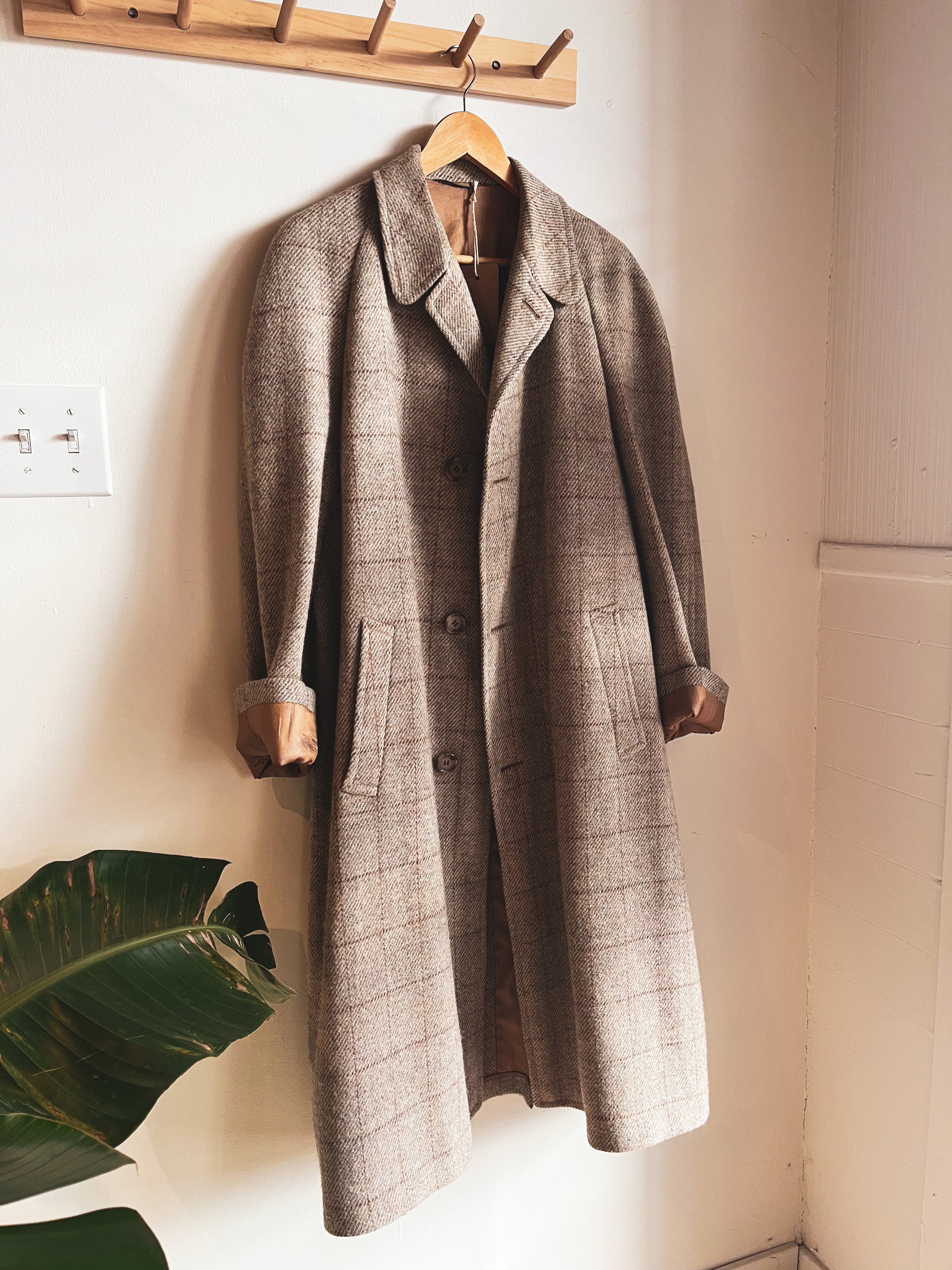 vintage grey brown harris tweed wool coat | 2X