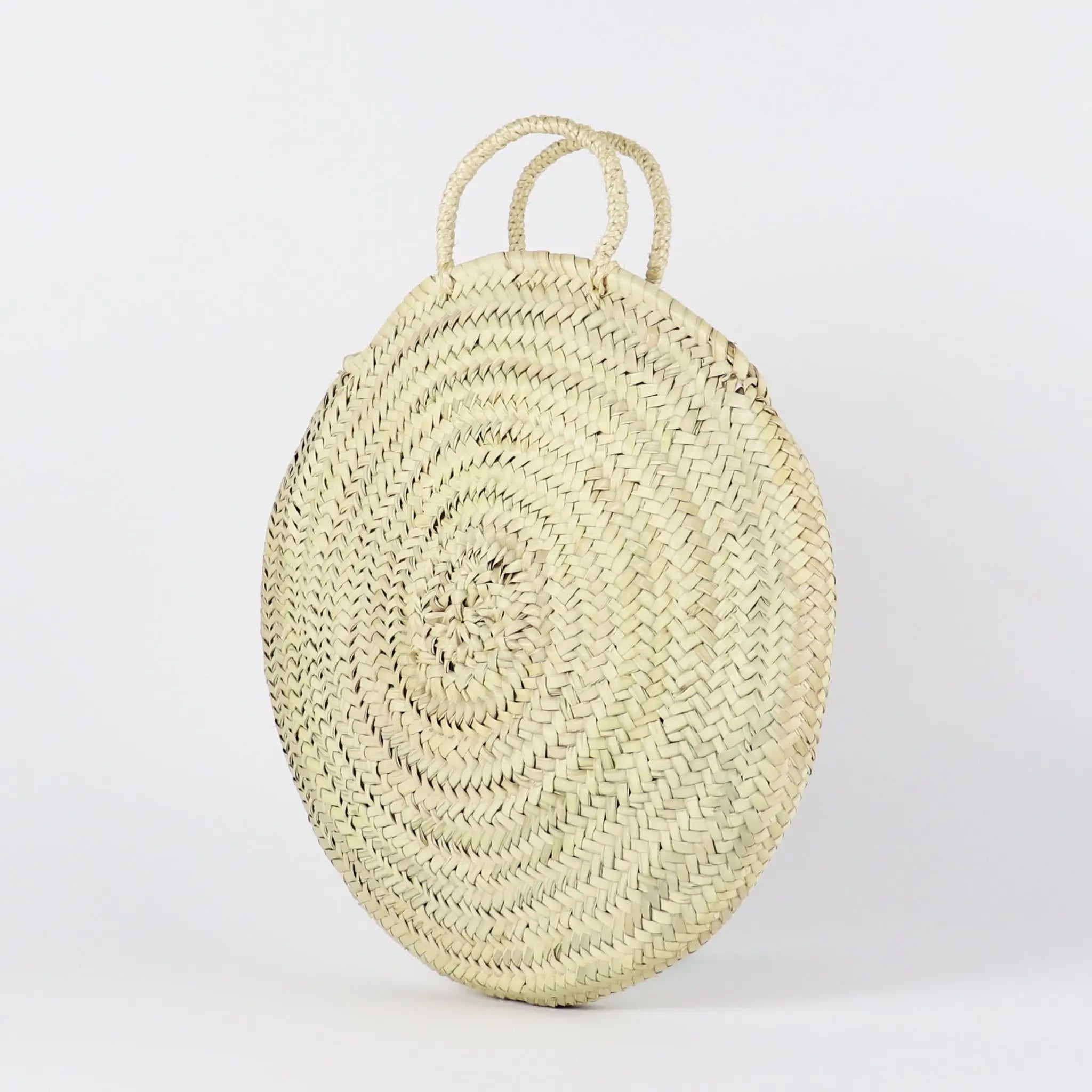 small round straw bag