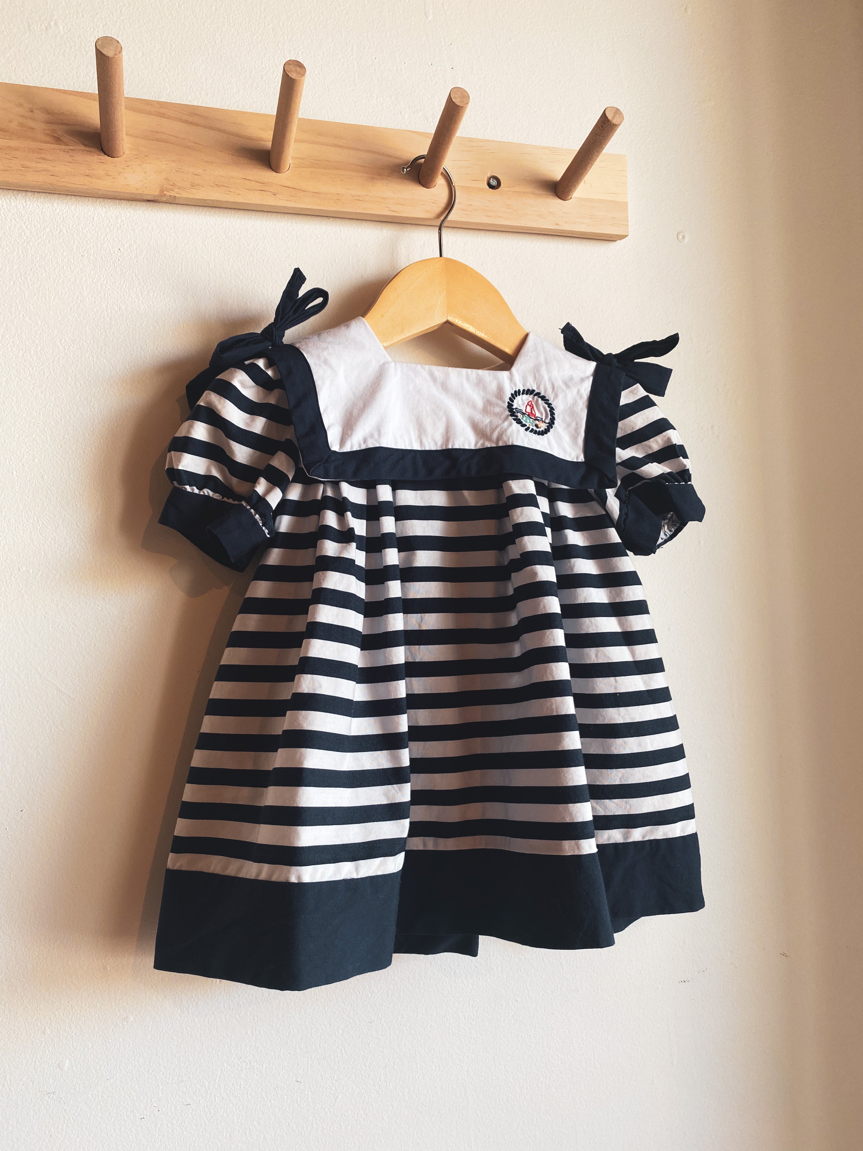 vintage baby sailor striped dress | 6M