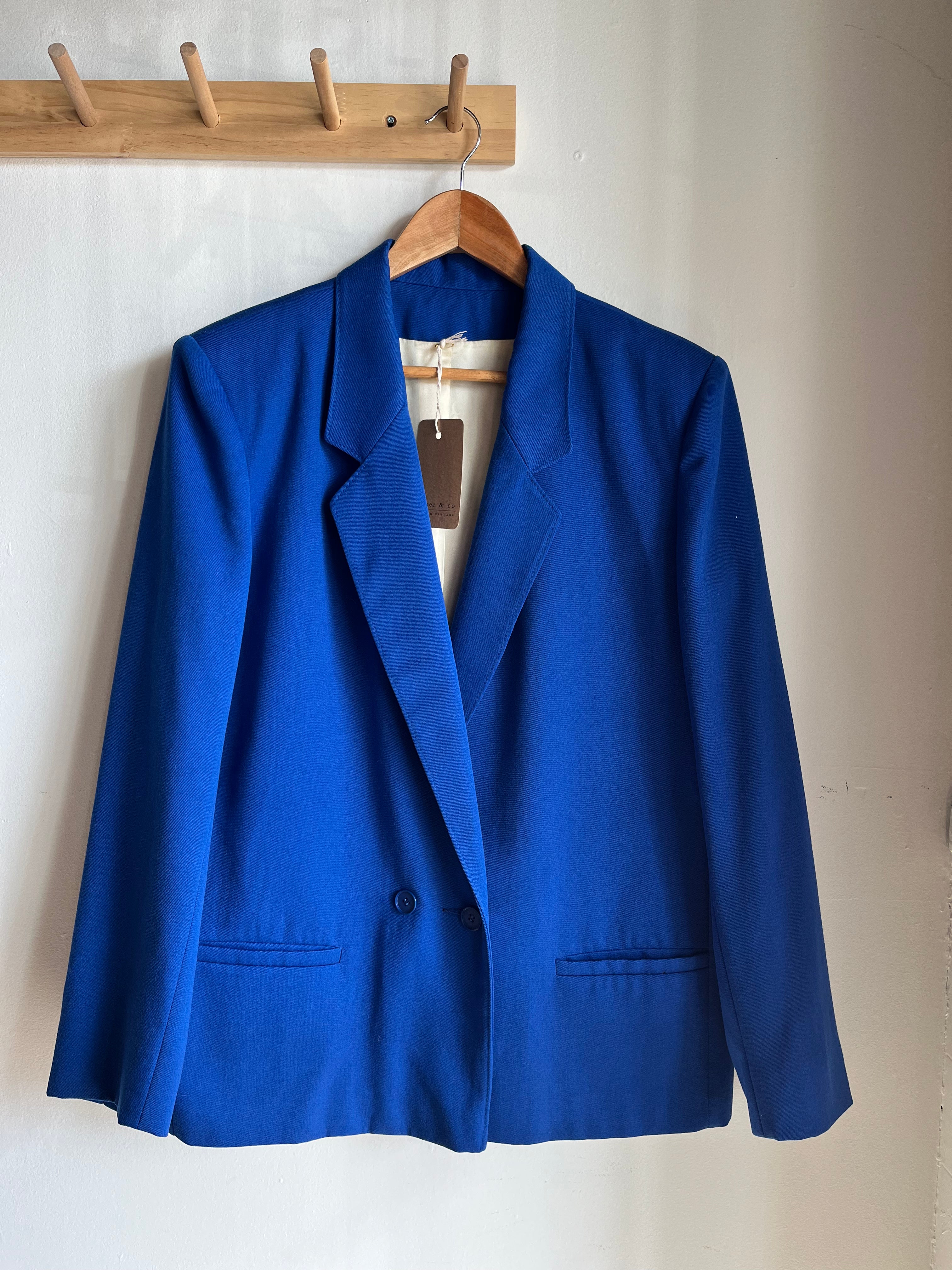 vintage blue wool oversized blazer | M