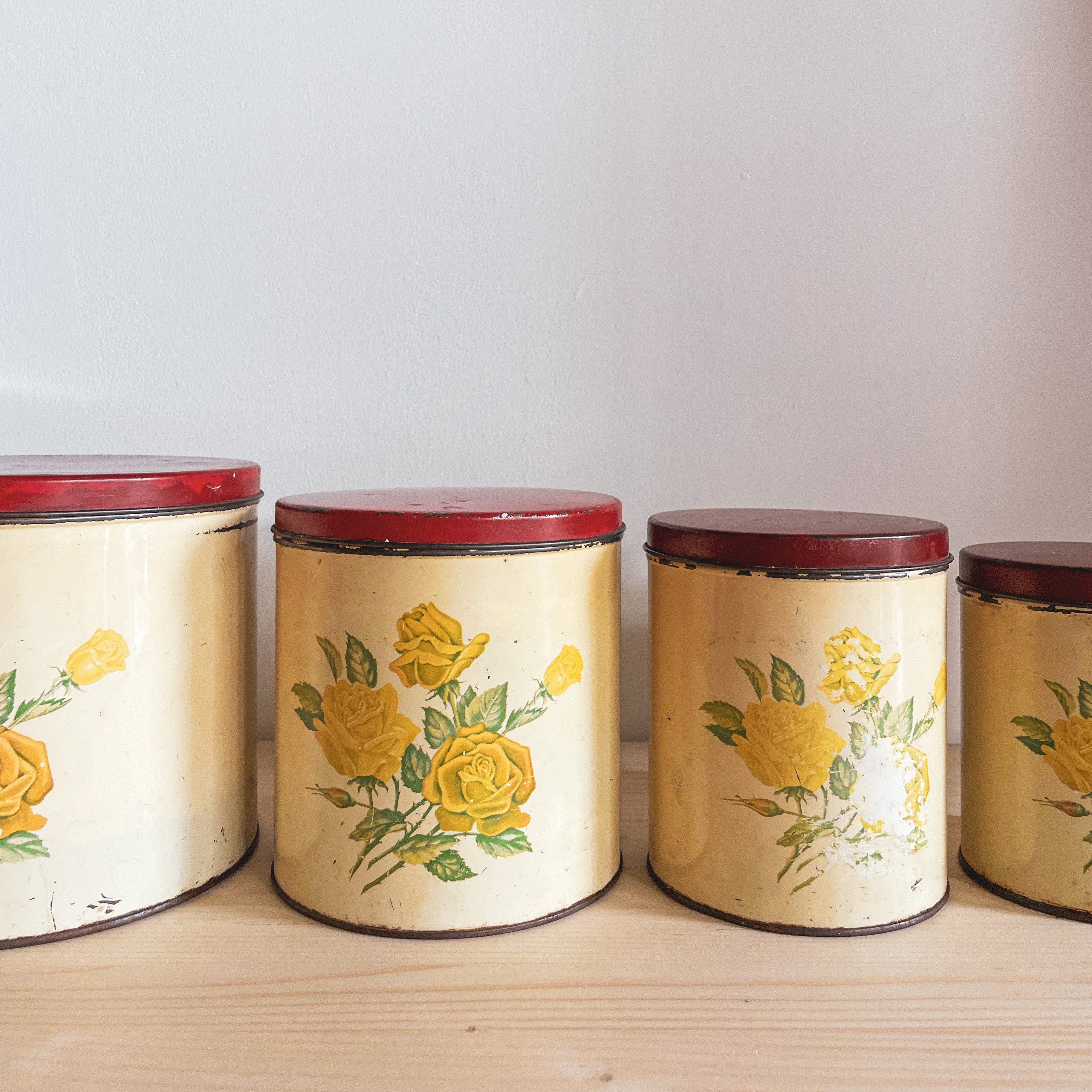 vintage yellow rose cannister set of 4