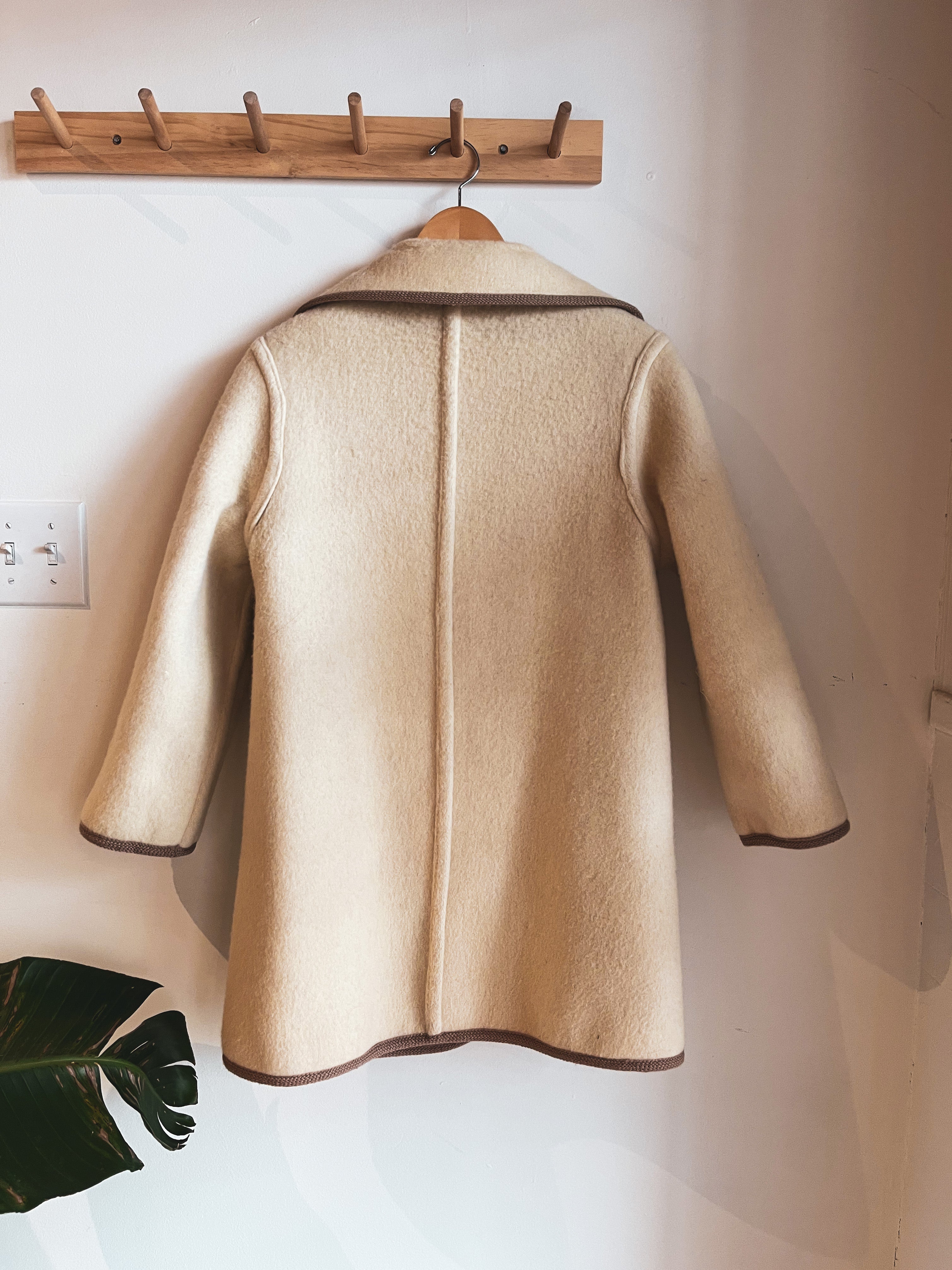 vintage beige cream reversible wool blend blanket coat | S